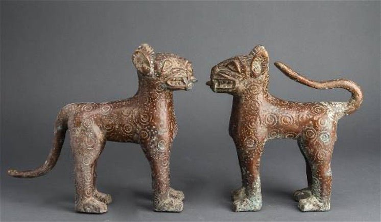 Benin bronze cats - Bibianna African Art Collective