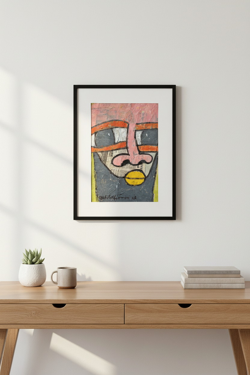 "Faces on Newsprint" in Coral & Ochre by Akhile Ehiforia