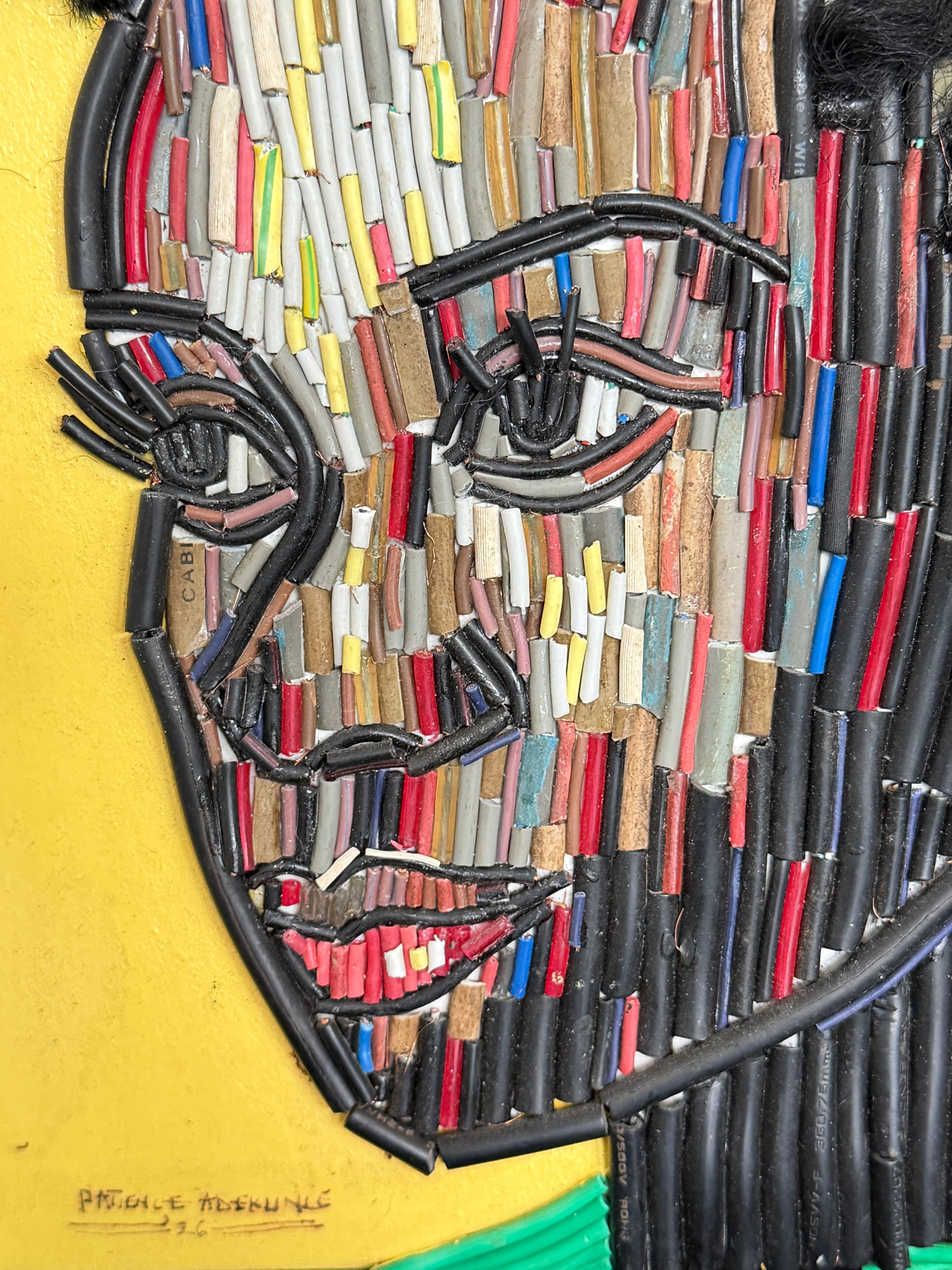 "One Body, Many Lines" Electronic Cable on Canvas by Patience Adekunle.