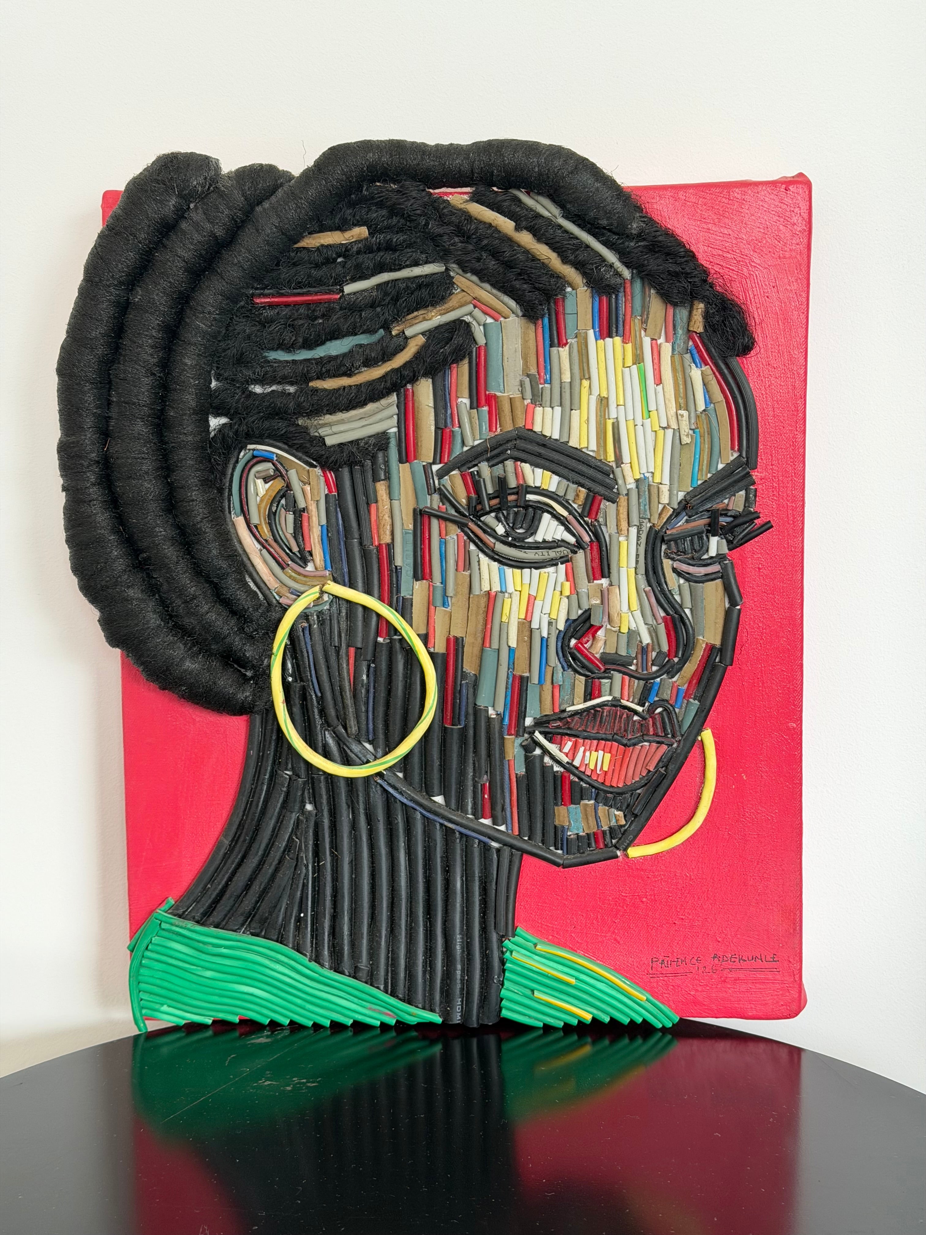"The Living Circuit" Electronic Cable on Canvas by Patience Adekunle.