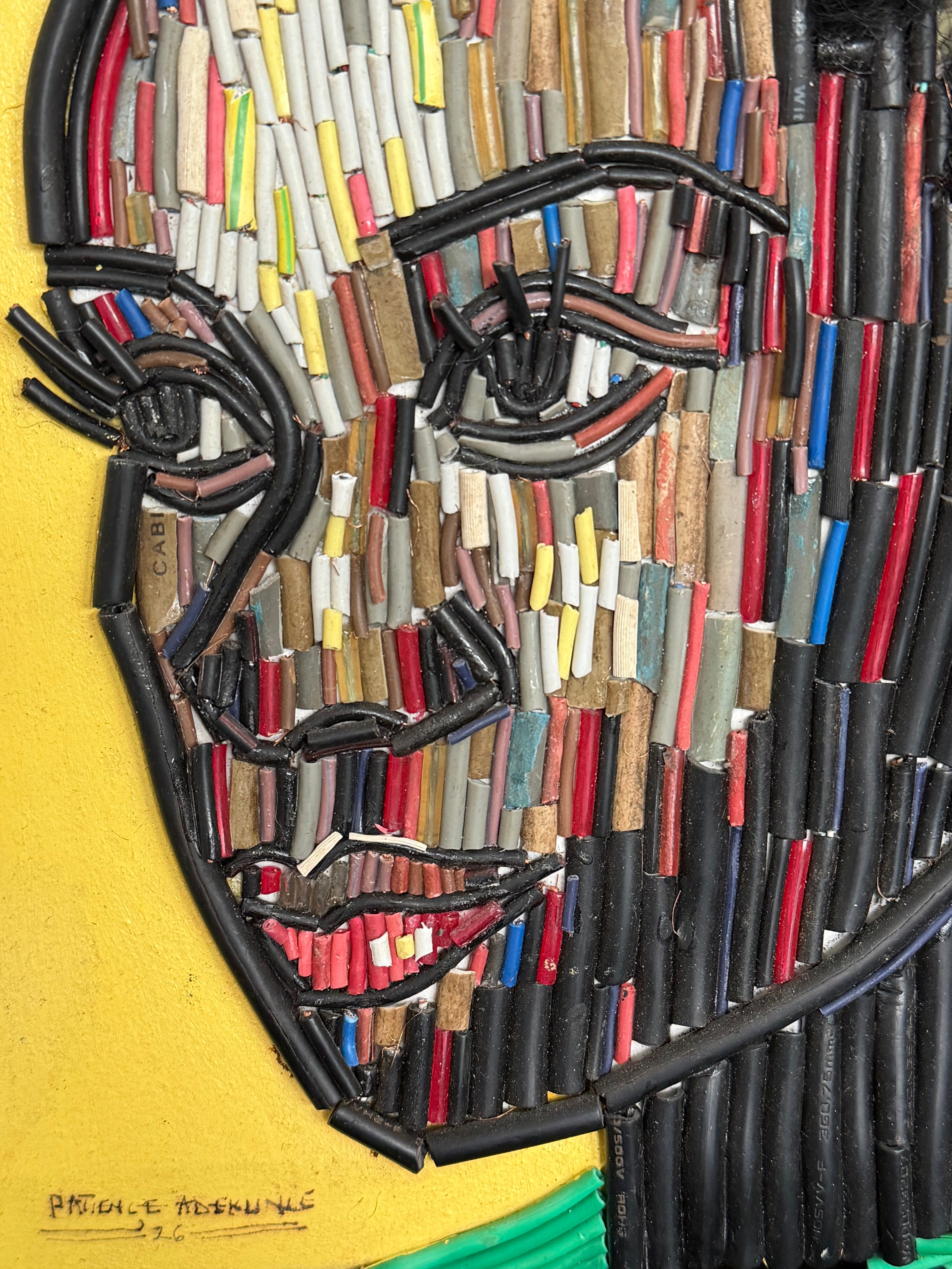 "One Body, Many Lines" Electronic Cable on Canvas by Patience Adekunle.