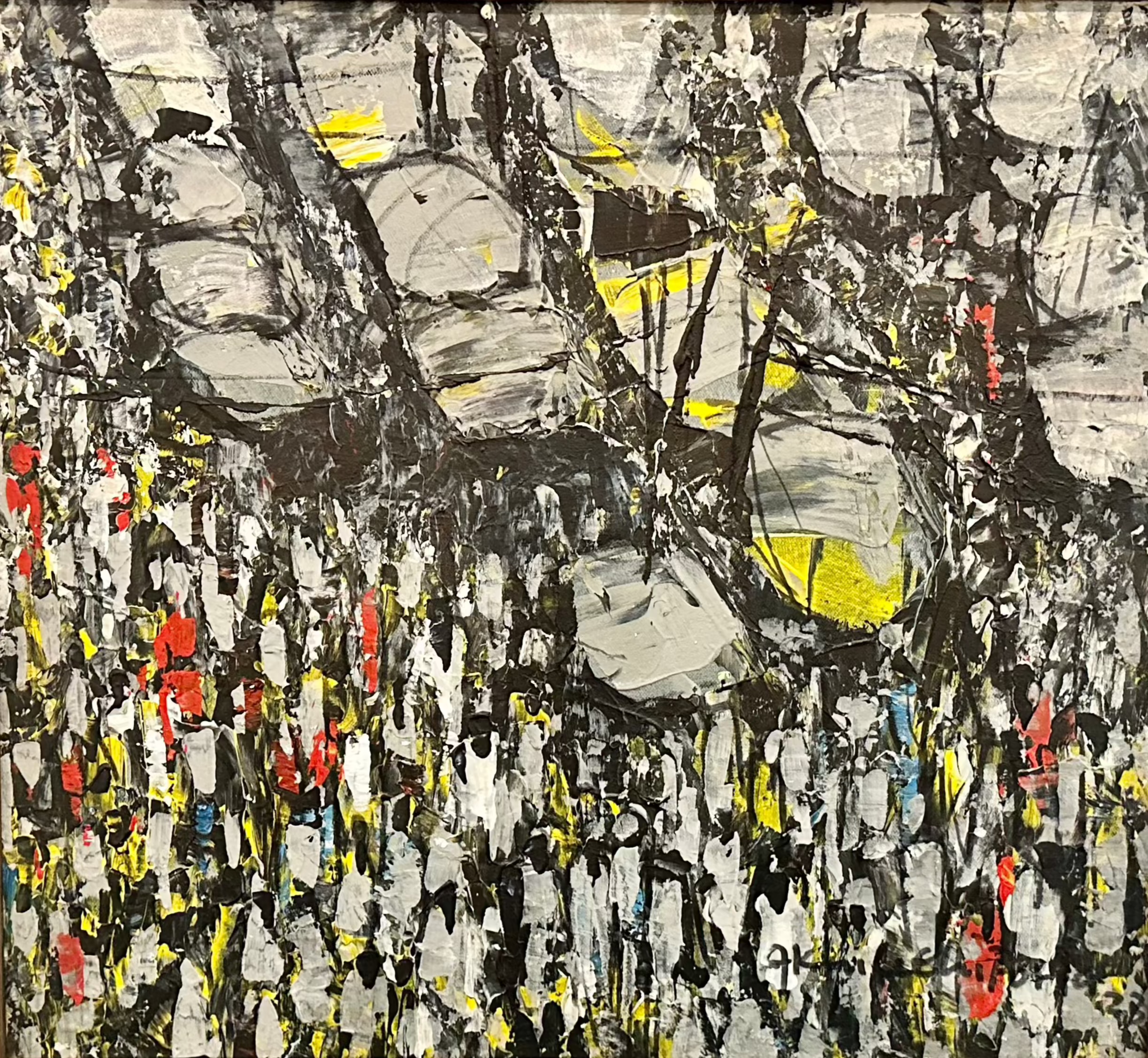 Making Our Way Home" by Akhile Ehiforia is an original acrylic painting depicting a Nigerian street market at rush hour, with bold colors and dynamic brushstrokes that evoke energy and movement. Hand-signed by the artist.