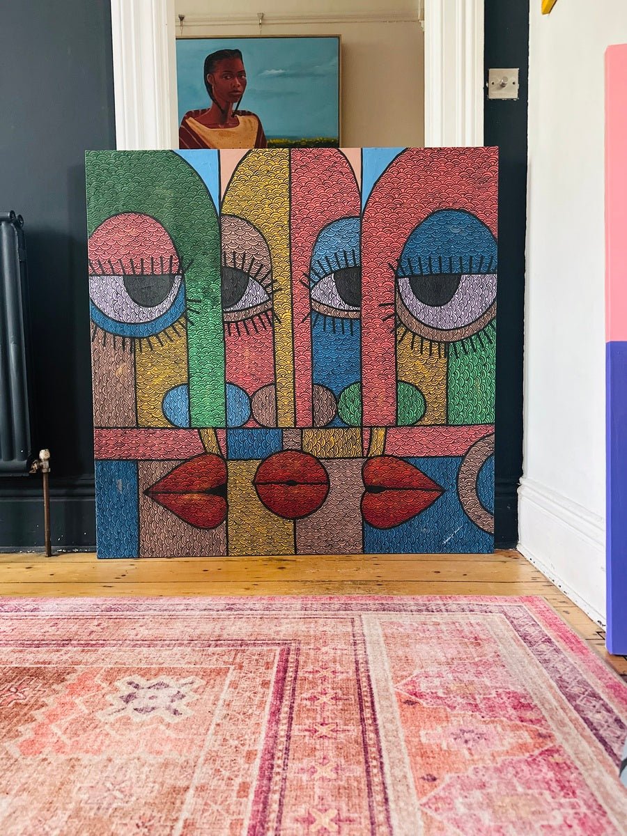 Abstract African Faces with Vibrant Geometric Patterns "Oju Aye" - Bibianna African Art Collective