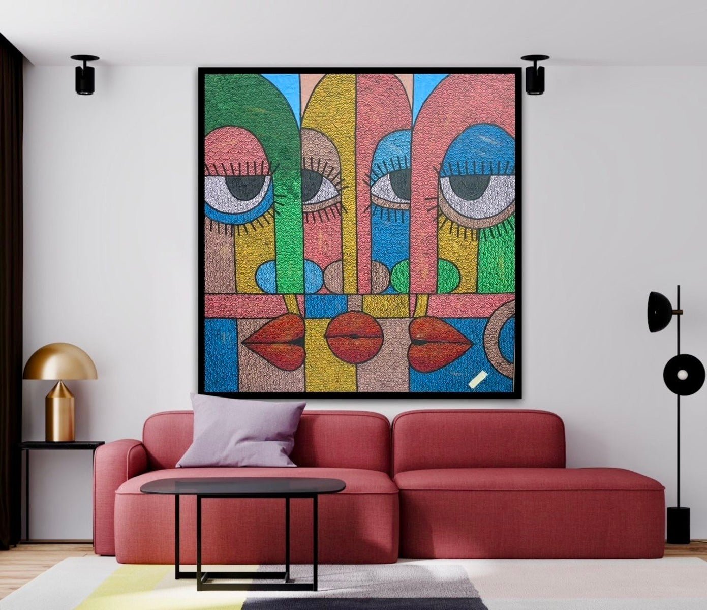 Abstract African Faces with Vibrant Geometric Patterns "Oju Aye" - Bibianna African Art Collective