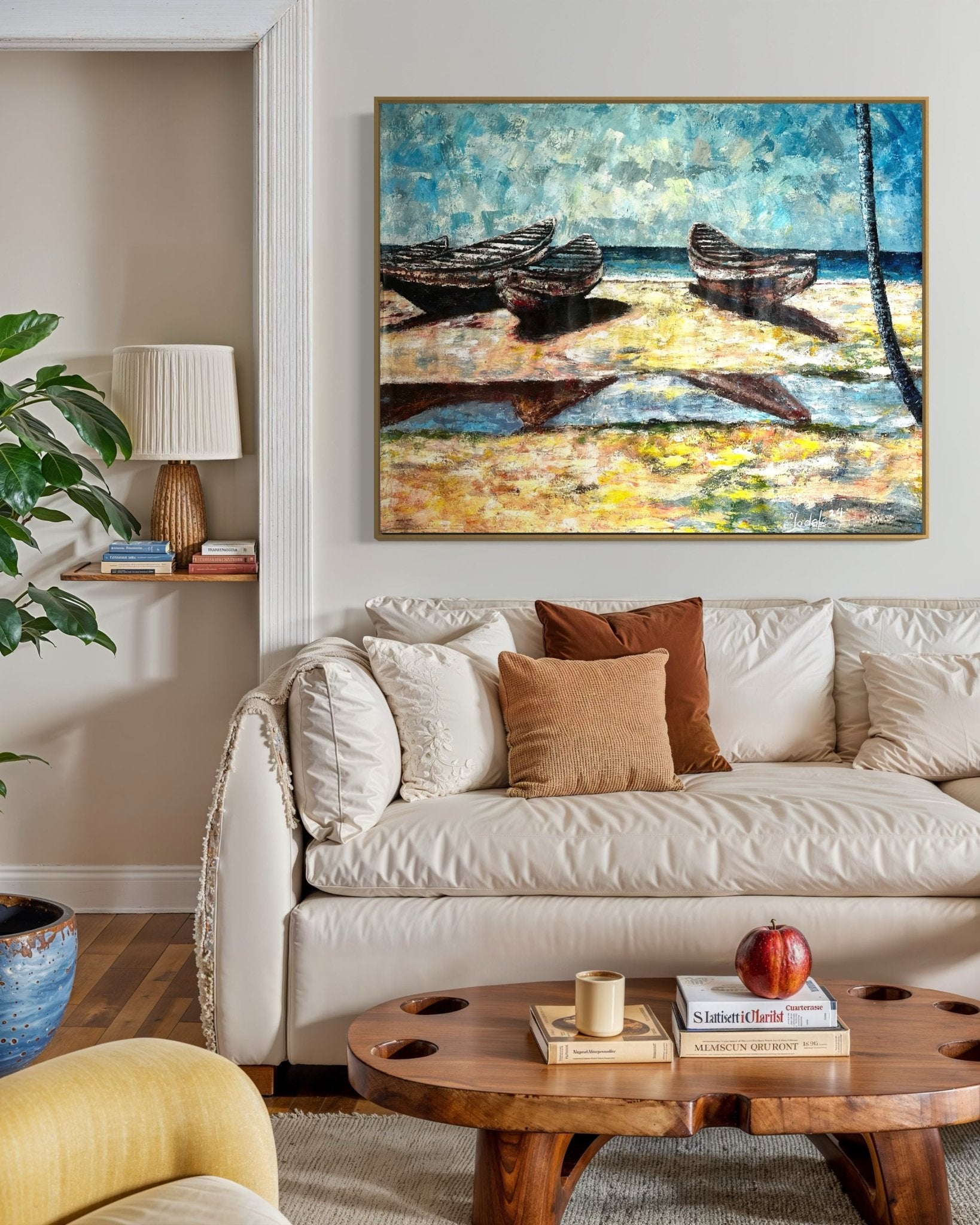 "Canoes by the Sea" Beach days 120 x 95cm - Bibianna African Art Collective
