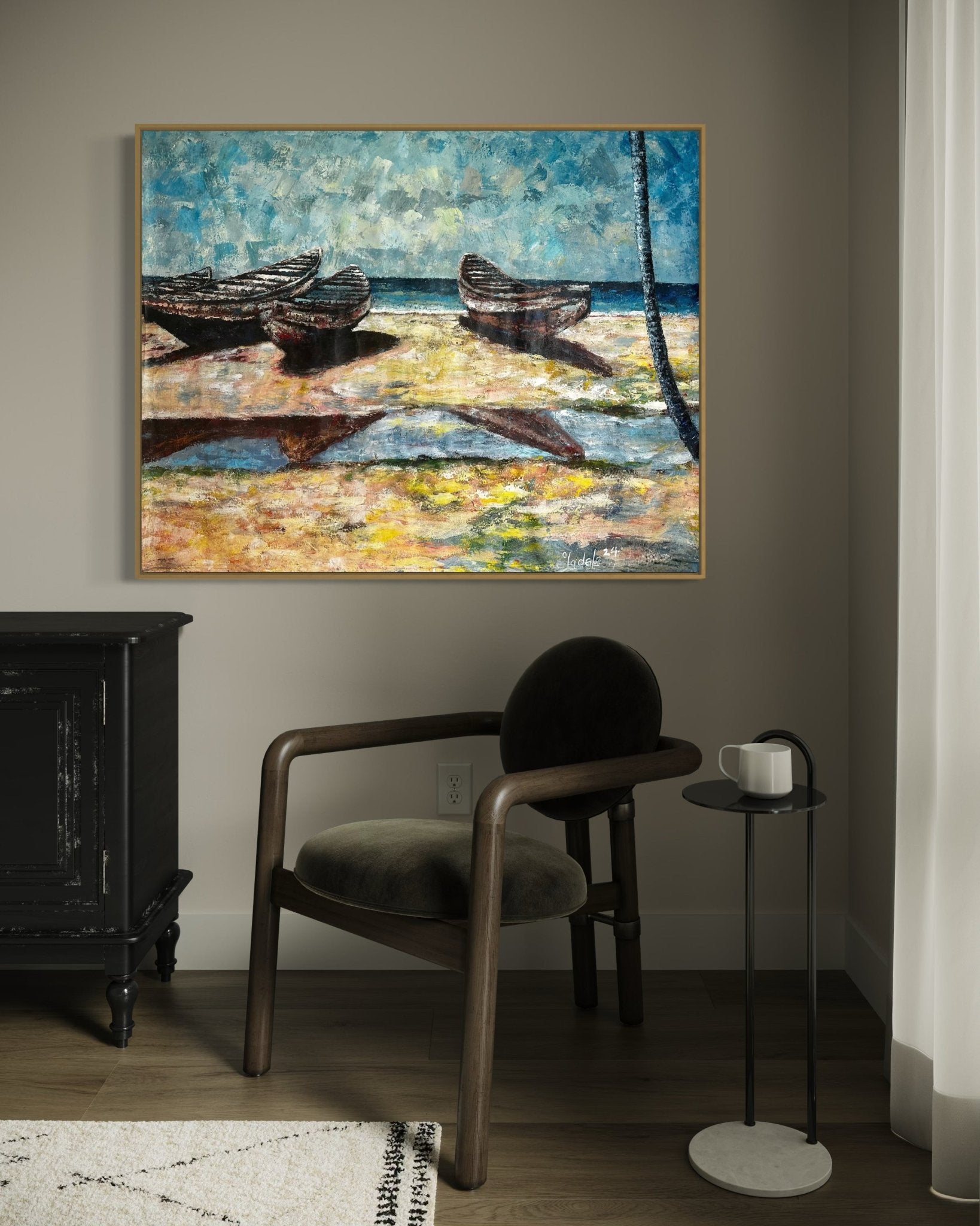 "Canoes by the Sea" Beach days 120 x 95cm - Bibianna African Art Collective