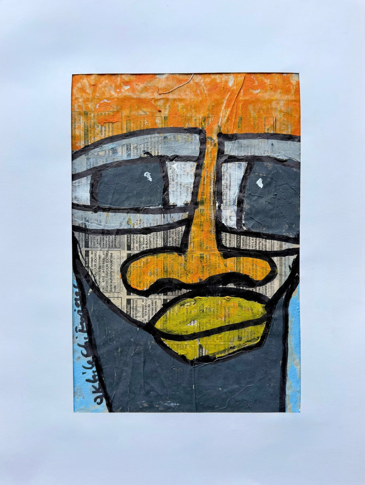 "Faces on Newsprint" in Amber & Olive by Akhile Ehiforia - Bibianna African Art Collective
