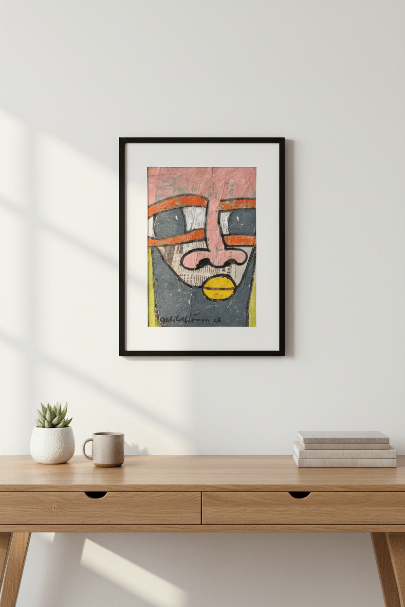 "Faces on Newsprint" in Coral & Ochre by Akhile Ehiforia - Bibianna African Art Collective