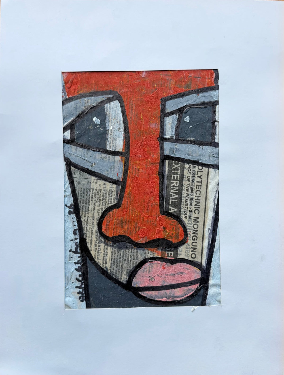"Faces on Newsprint" in Red & Slate by Akhile Ehiforia - Bibianna African Art Collective