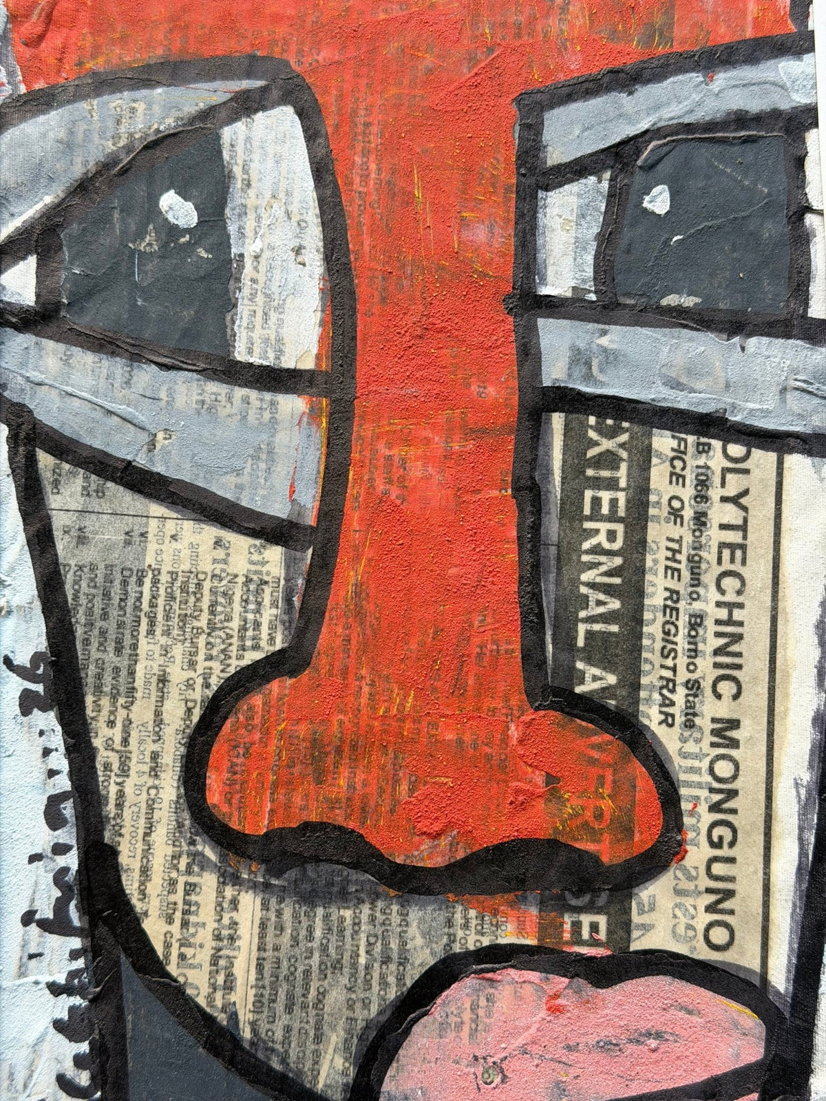"Faces on Newsprint" in Red & Slate by Akhile Ehiforia - Bibianna African Art Collective
