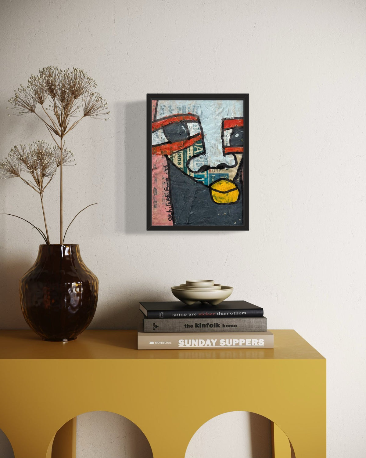 "Faces on Newsprint" in Rose & Scarlet by Akhile Ehiforia - Bibianna African Art Collective