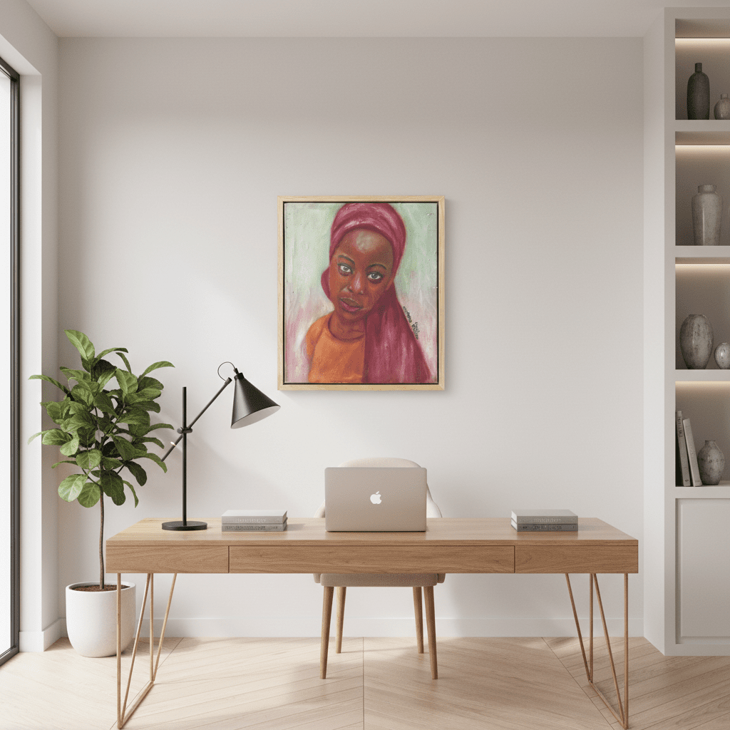 Little Amina" by Bibianna African Art Collective enlivens your wall with vibrant expressionist oil strokes, merging bold colors and deep emotion into a captivating display.