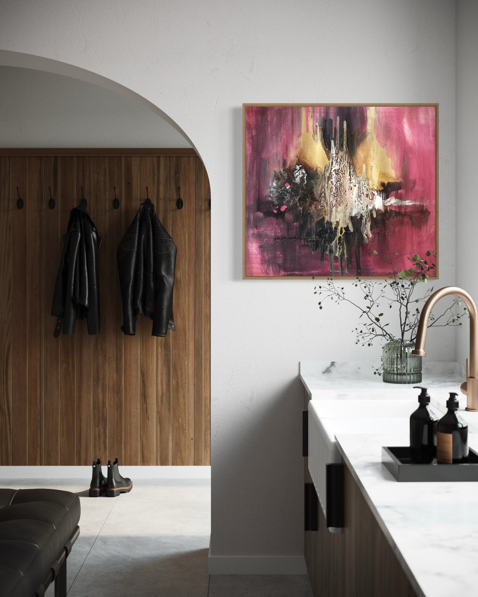 Majority" by Soji O is a hand-signed wall painting, beautifully rendered in oil on canvas.