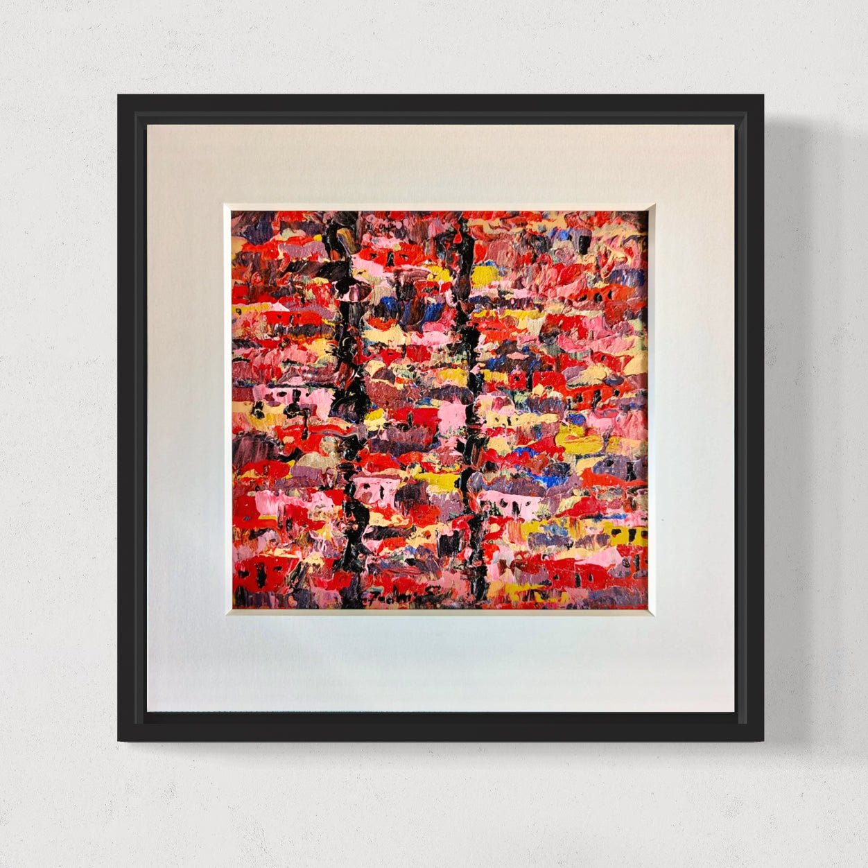 The Miniature Abstract Landscape by Kehinde Badmuss is a framed acrylic on canvas featuring bold, colorful brushstrokes and a textured finish. Hand-signed by the artist and includes a certificate of authenticity.