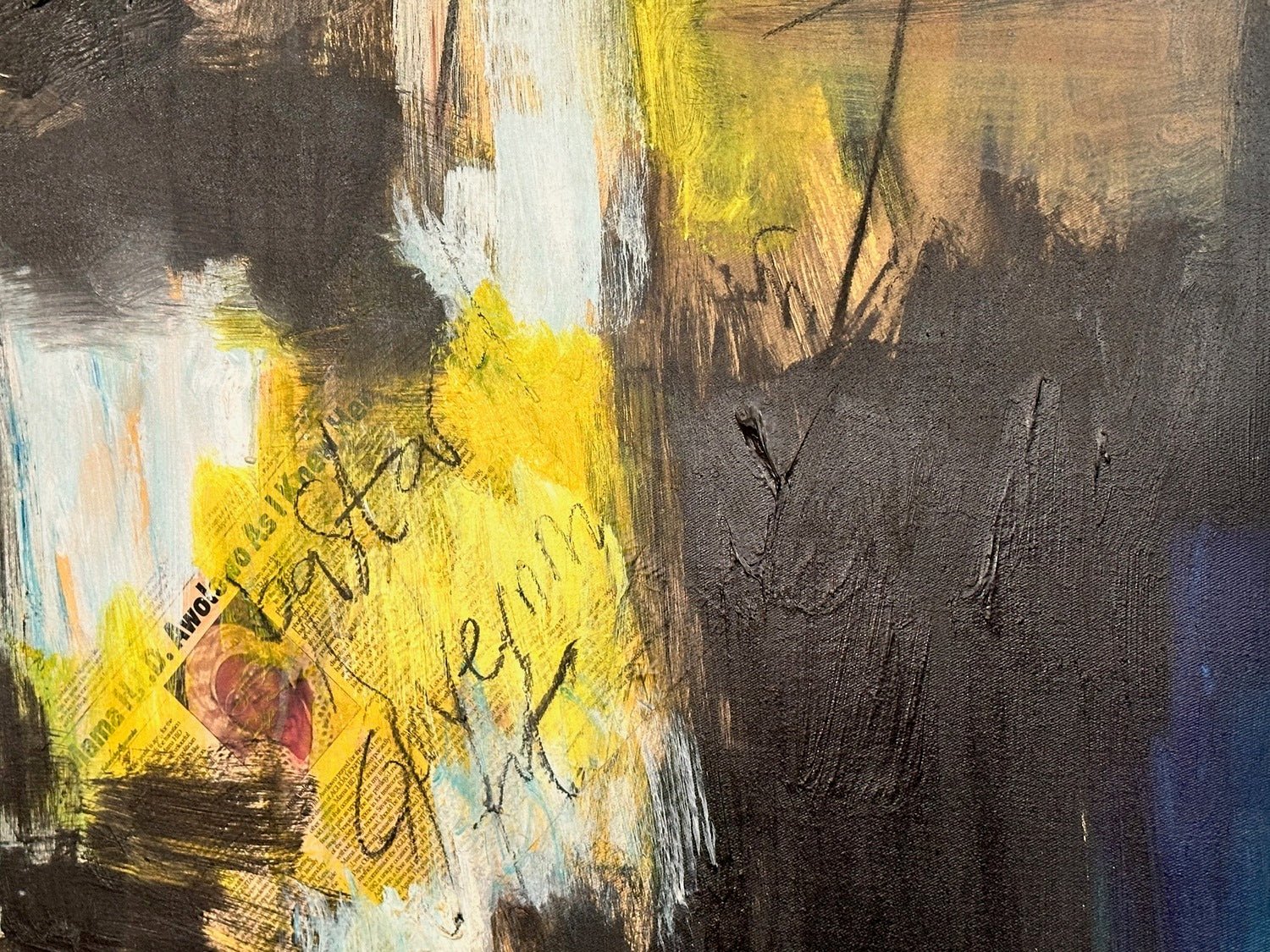 Mixed Media Abstract painting "Suffering and Smiling" by Kehinde Badmus - Bibianna African Art Collective