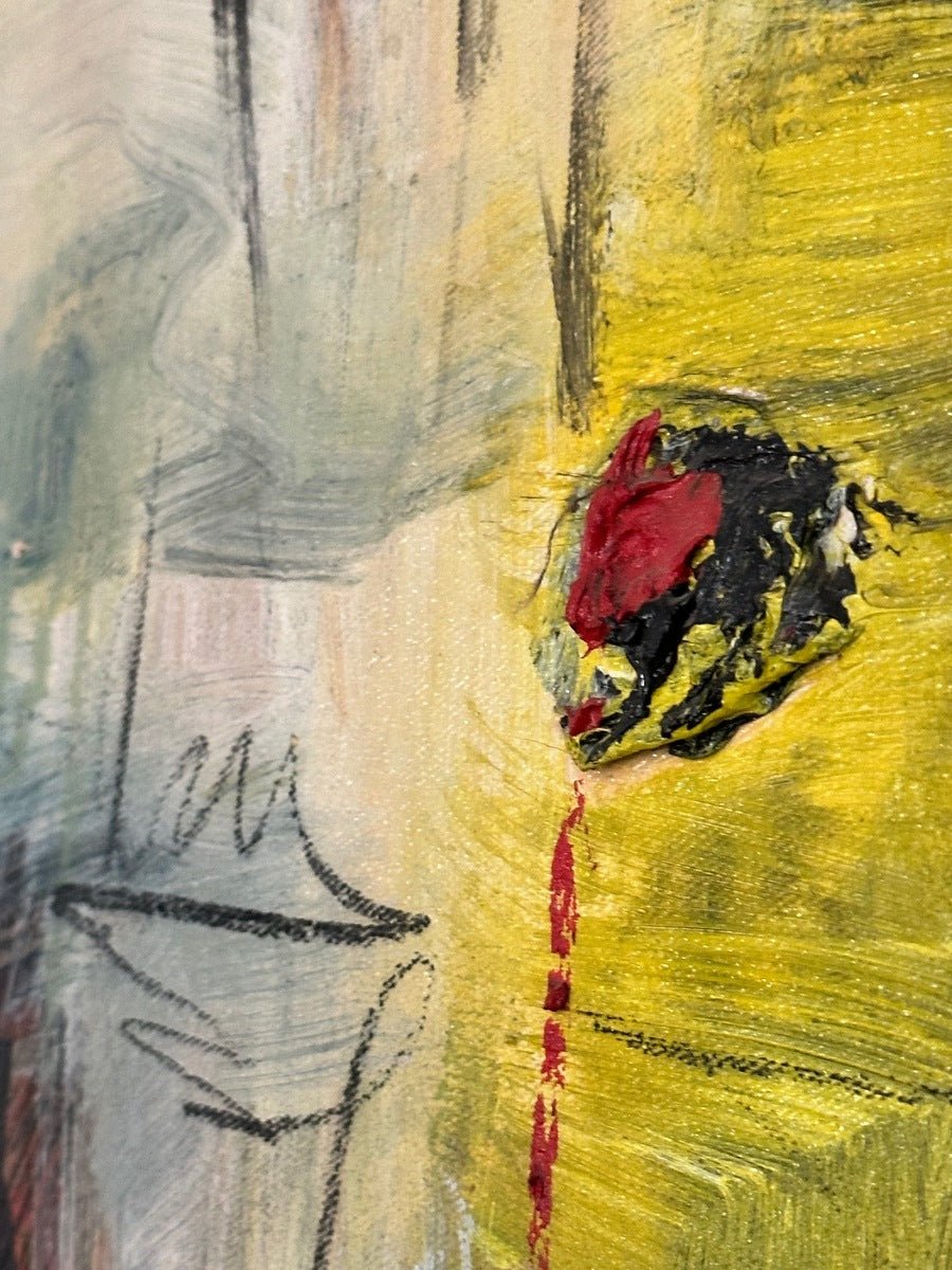 Mixed Media Abstract painting "Suffering and Smiling" by Kehinde Badmus - Bibianna African Art Collective