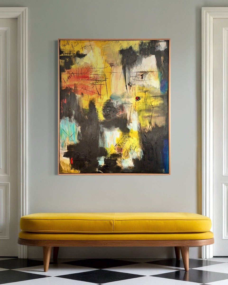 Mixed Media Abstract painting "Suffering and Smiling" by Kehinde Badmus - Bibianna African Art Collective