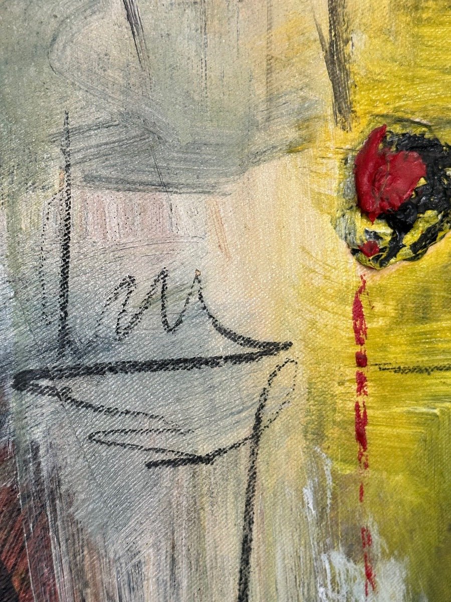 Mixed Media Abstract painting "Suffering and Smiling" by Kehinde Badmus - Bibianna African Art Collective
