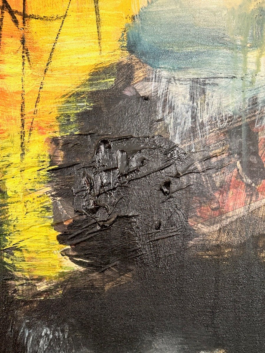 Mixed Media Abstract painting "Suffering and Smiling" by Kehinde Badmus - Bibianna African Art Collective
