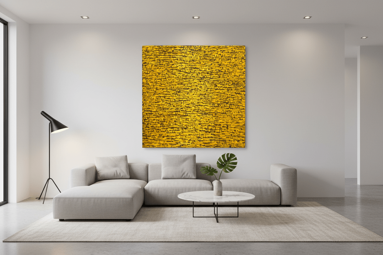 "Rooftops Series" in Deep Yellow/Ochre by Akhile Ehiforia - Bibianna African Art Collective