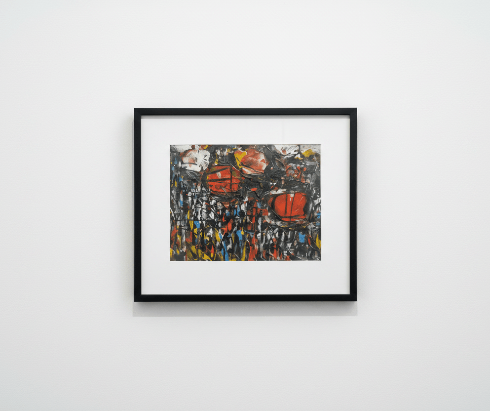 "Rooftops Series" in Red & Charcoal by Akhile Ehiforia - Bibianna African Art Collective