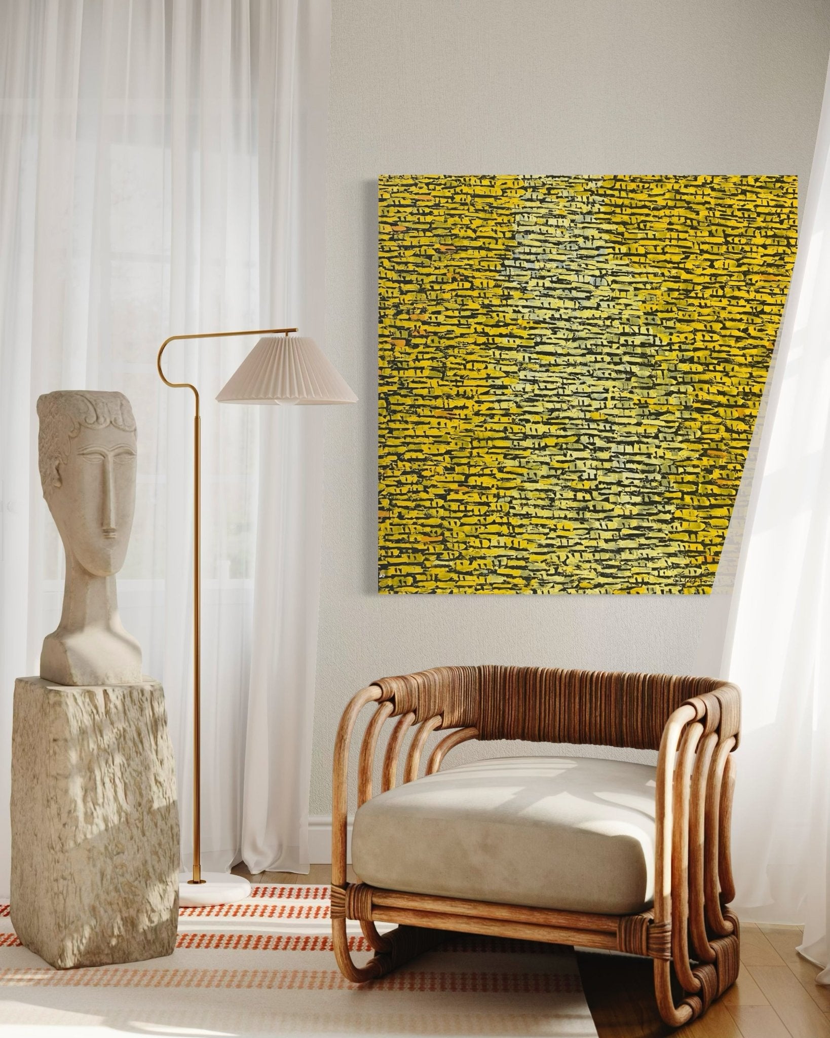 "Rooftops Series" In Yellow By Akhile Ehiforia - Bibianna African Art Collective