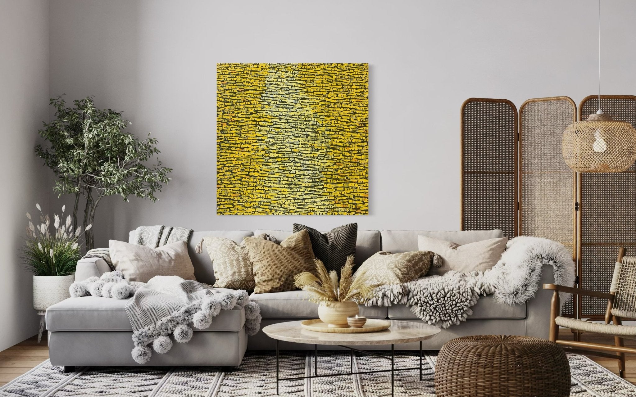 "Rooftops Series" In Yellow By Akhile Ehiforia - Bibianna African Art Collective