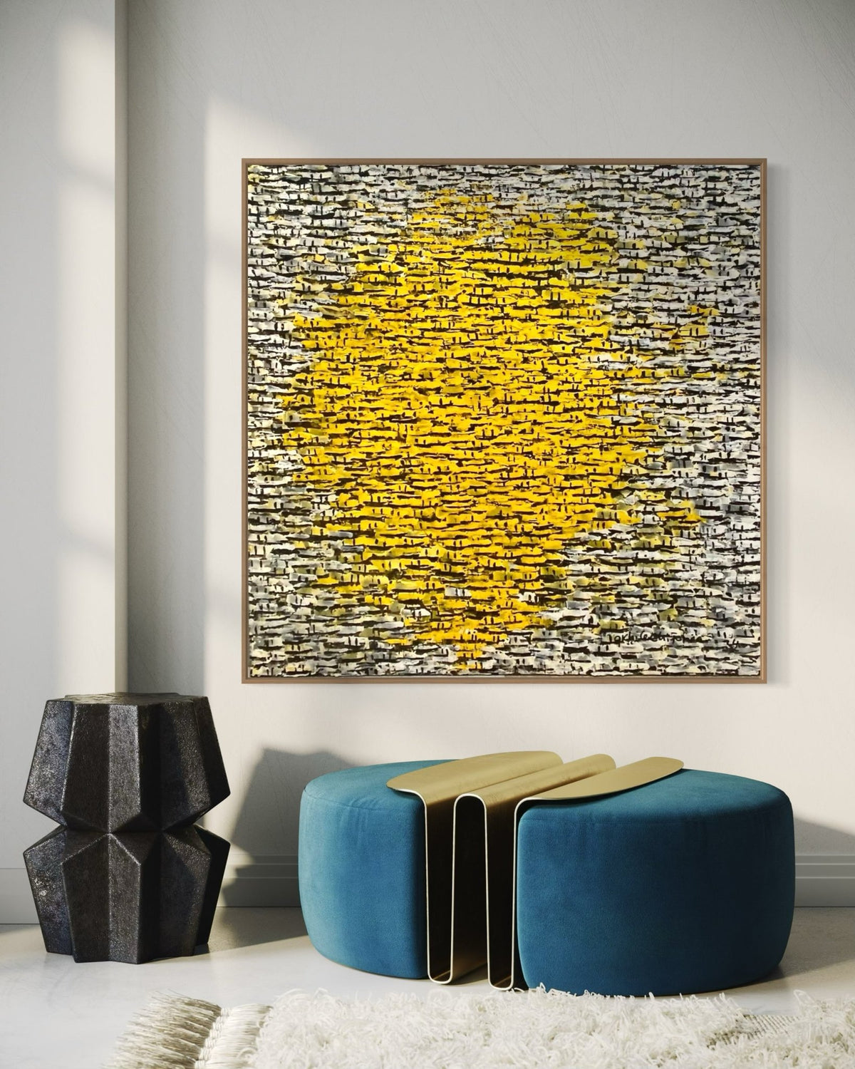 "Rooftops Series" in Yellow on Grey/White by Akhile Ehiforia - Bibianna African Art Collective