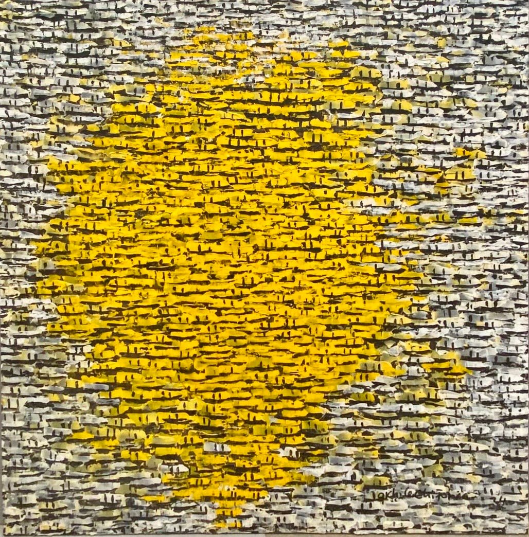 "Rooftops Series" in Yellow on Grey/White by Akhile Ehiforia - Bibianna African Art Collective