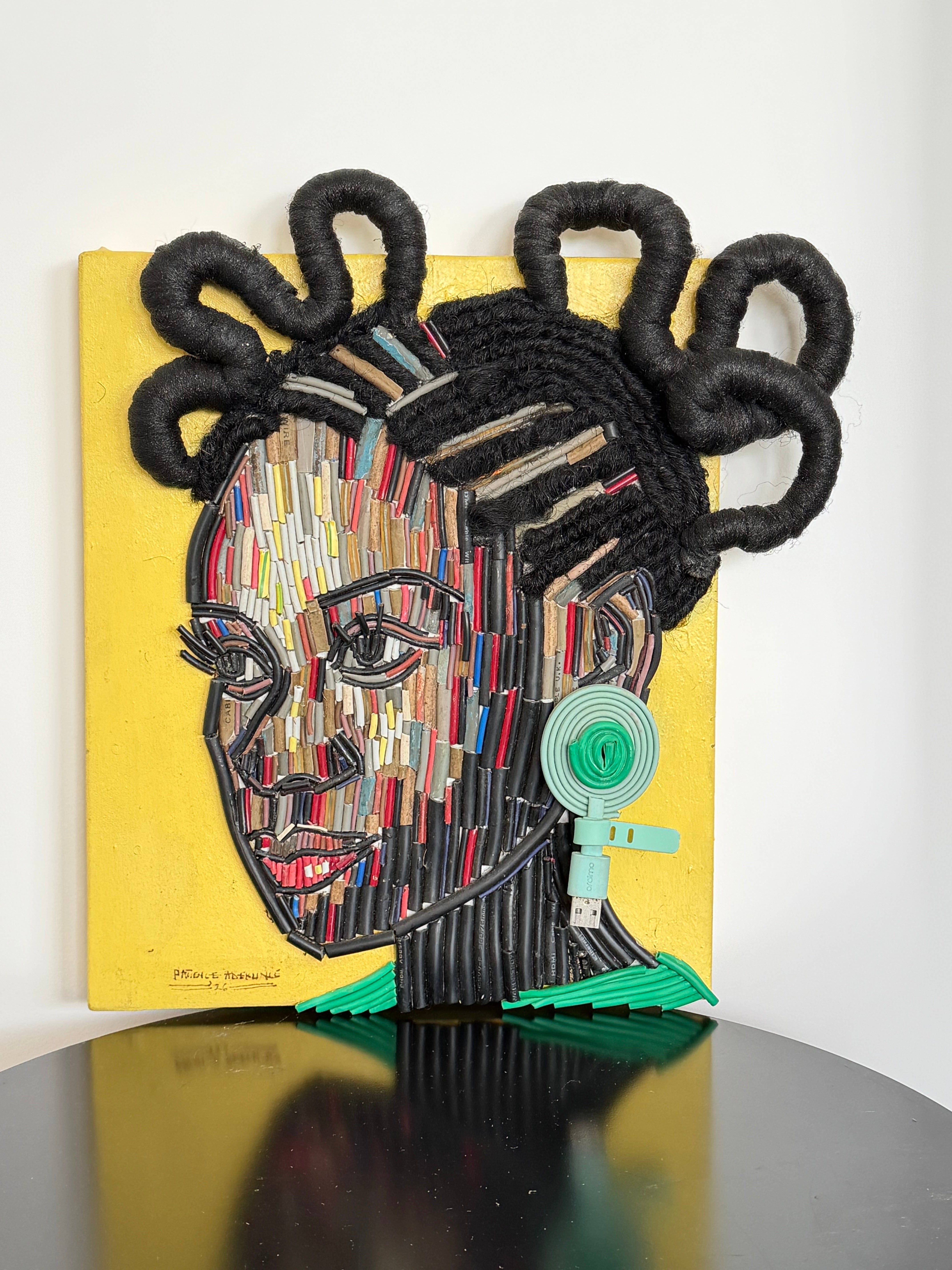 "One Body, Many Lines" Electronic Cable on Canvas by Patience Adekunle.