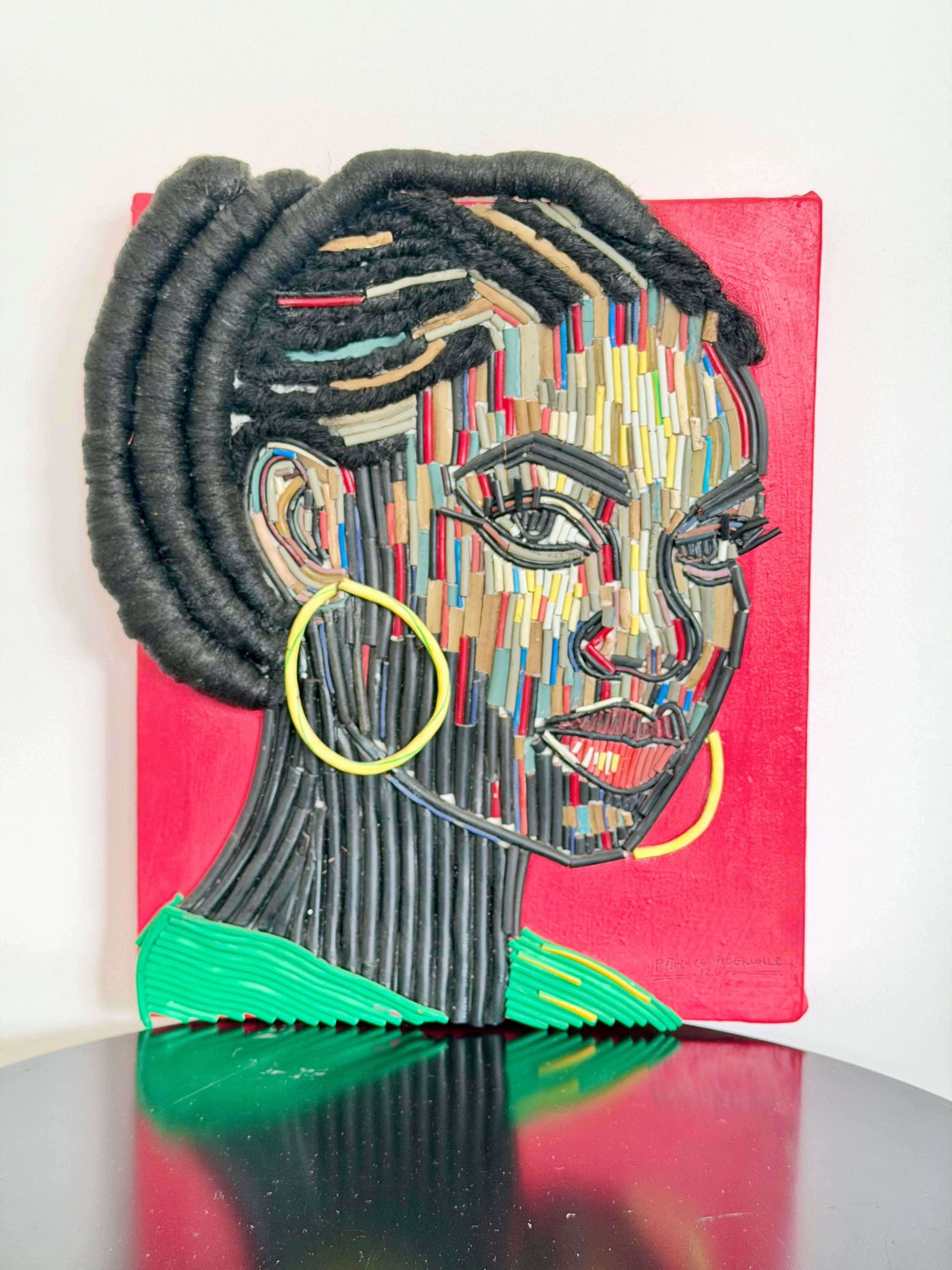 "The Living Circuit" Electronic Cable on Canvas by Patience Adekunle.