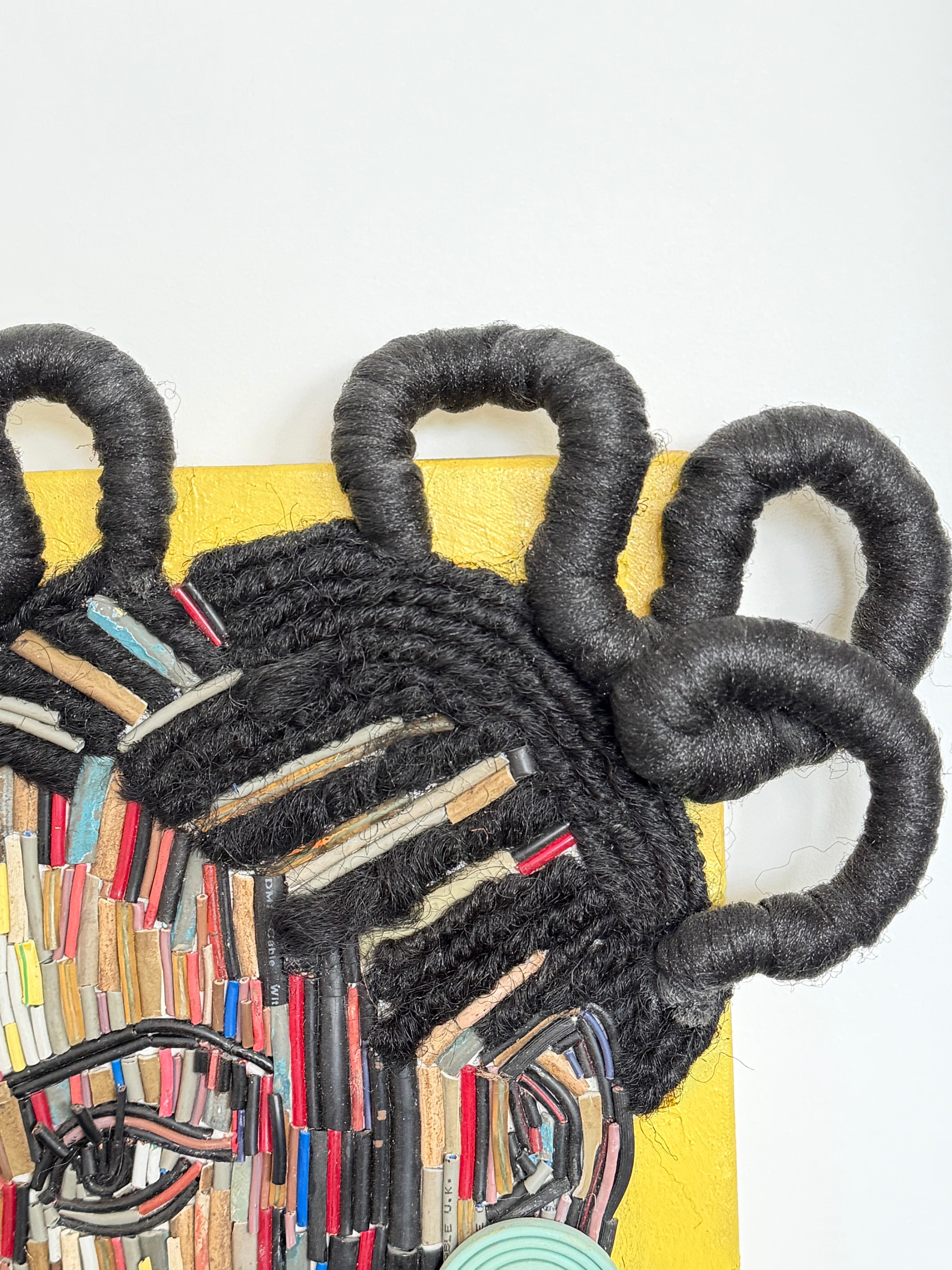 "One Body, Many Lines" Electronic Cable on Canvas by Patience Adekunle.