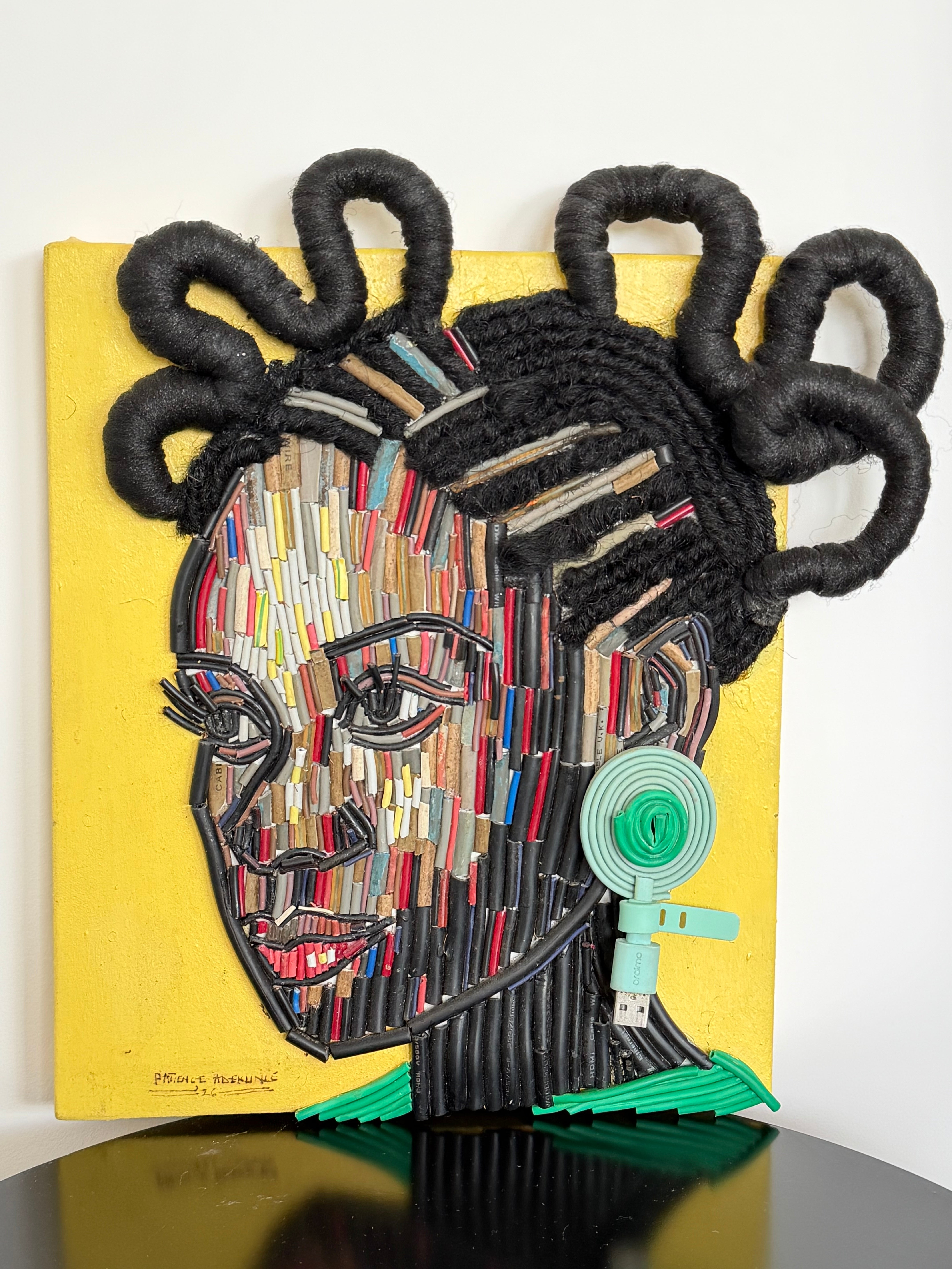 "One Body, Many Lines" Electronic Cable on Canvas by Patience Adekunle.
