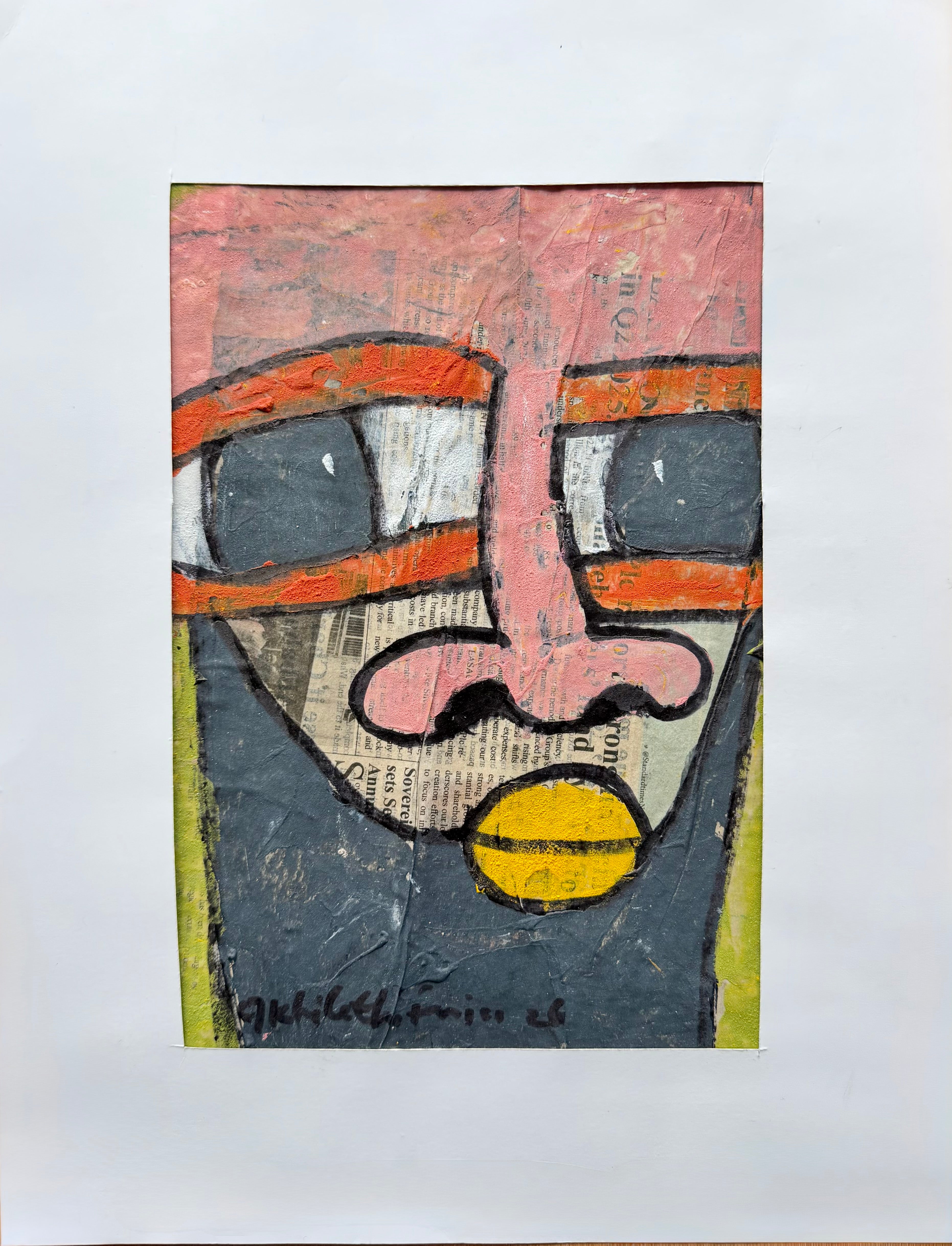 "Faces on Newsprint" in Coral & Ochre by Akhile Ehiforia