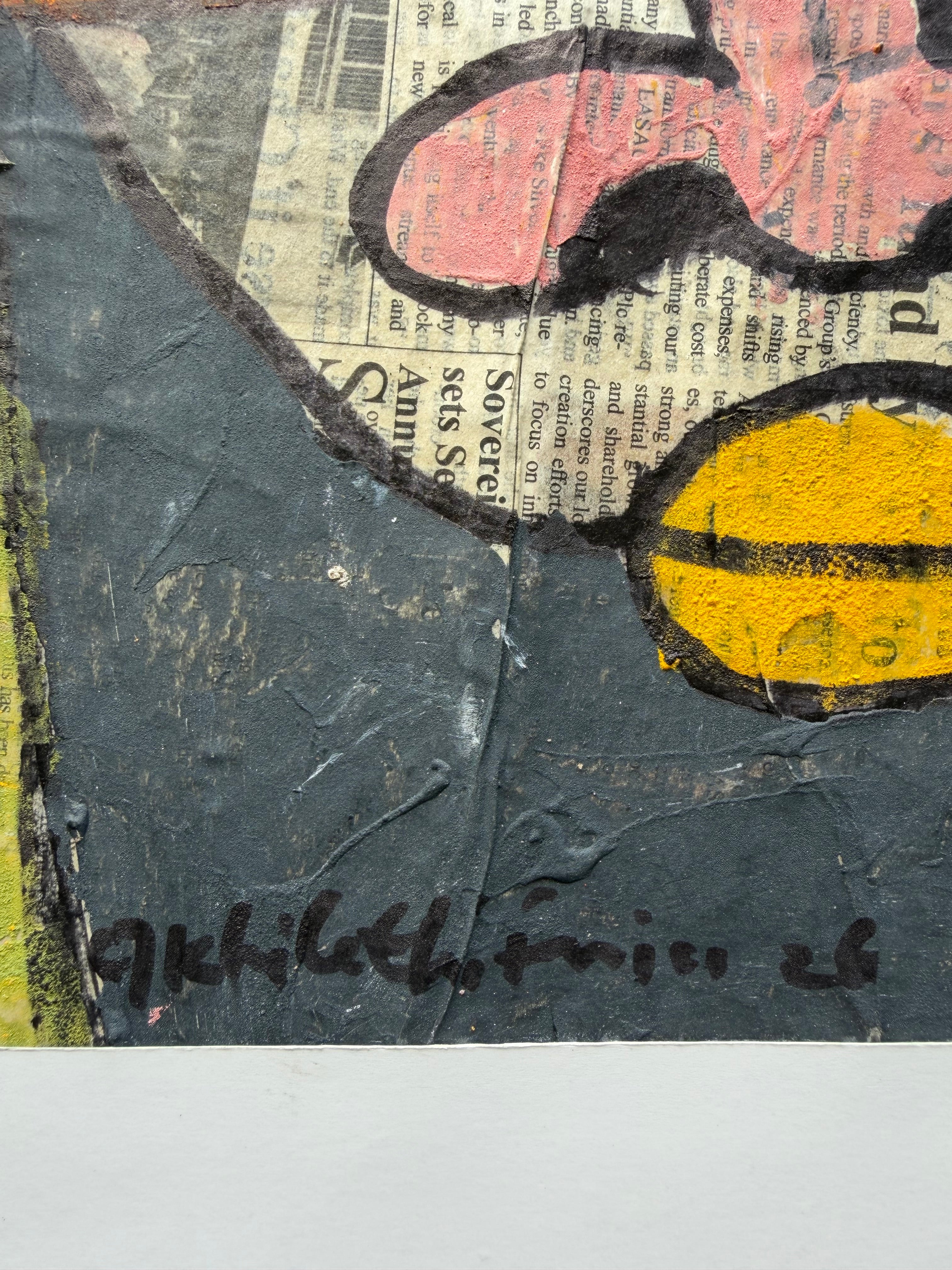 "Faces on Newsprint" in Coral & Ochre by Akhile Ehiforia