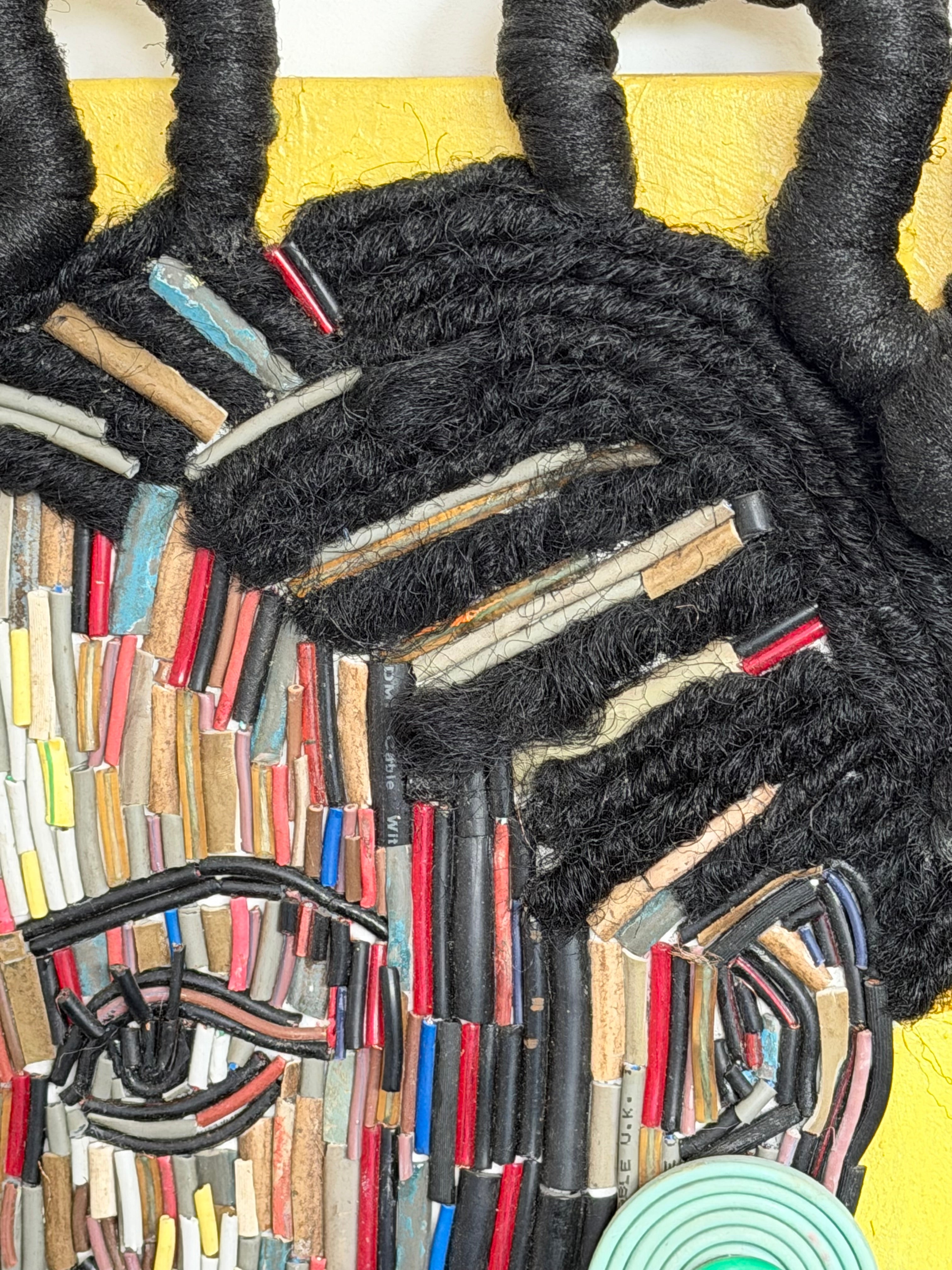 "One Body, Many Lines" Electronic Cable on Canvas by Patience Adekunle.