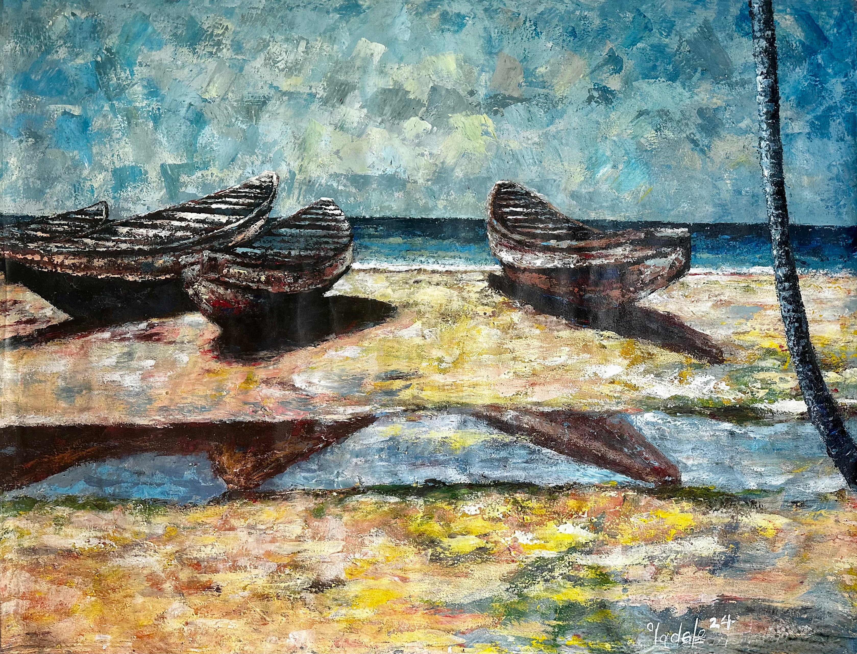 "Canoes by the Sea" Beach days 120 x 95cm