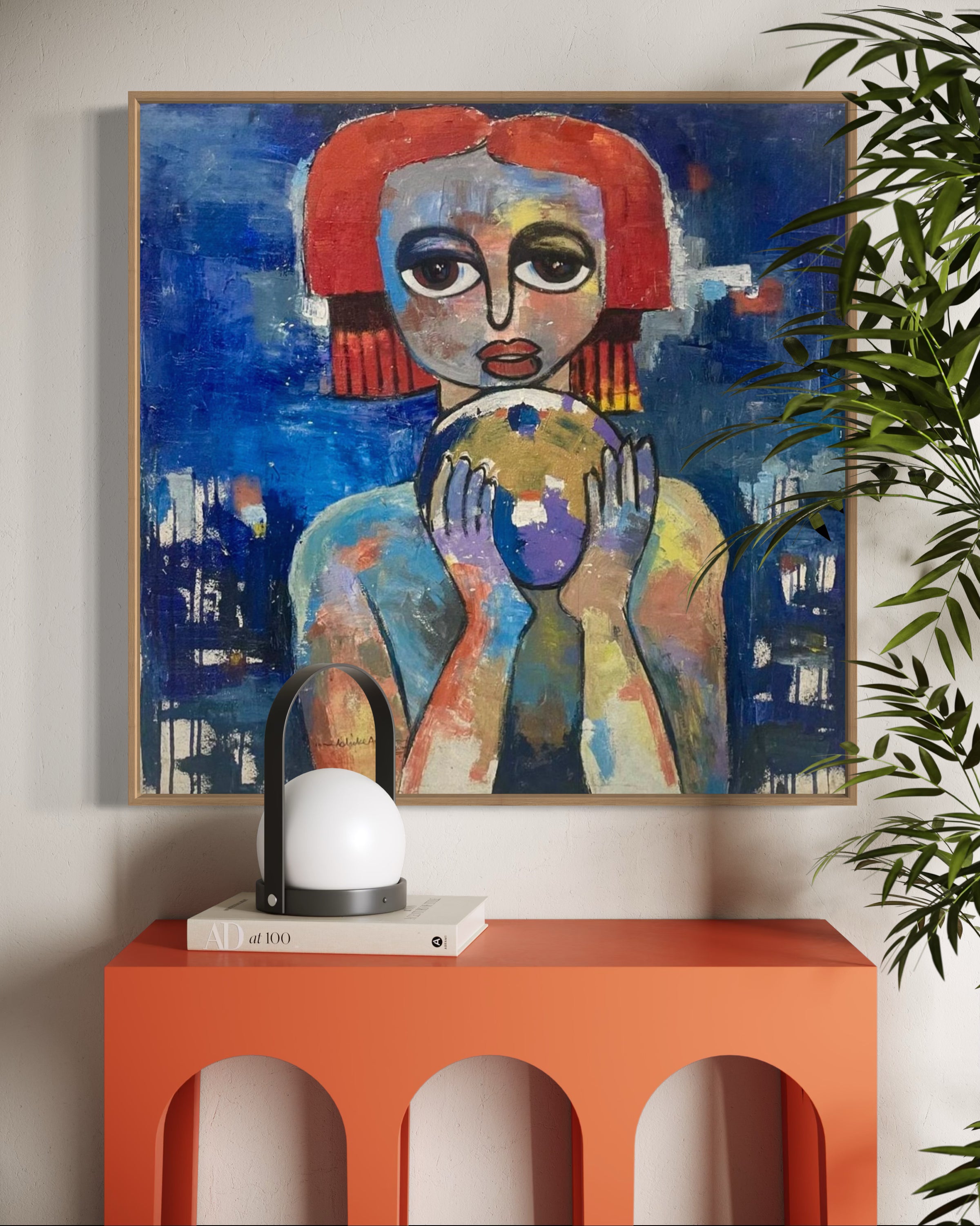 ‘My World, Destiny Is In My Hands’ by Achike Anayo is a vibrant original painting of a red-haired person with a yellow orb, hand-signed and comes with a certificate of authenticity.