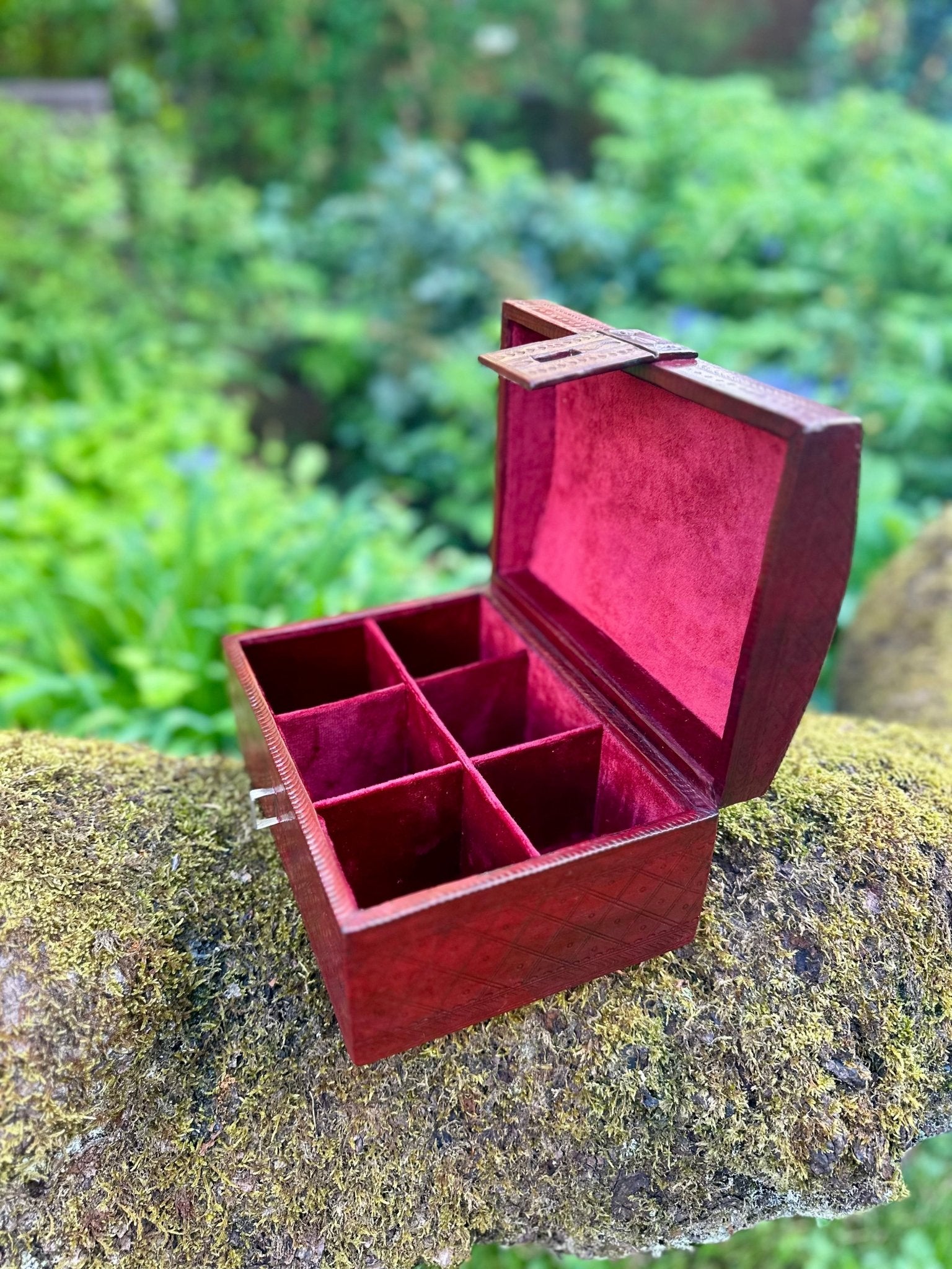 African Tuareg Style Hand - Tooled Red Leather Box - Bibianna African Art Collective