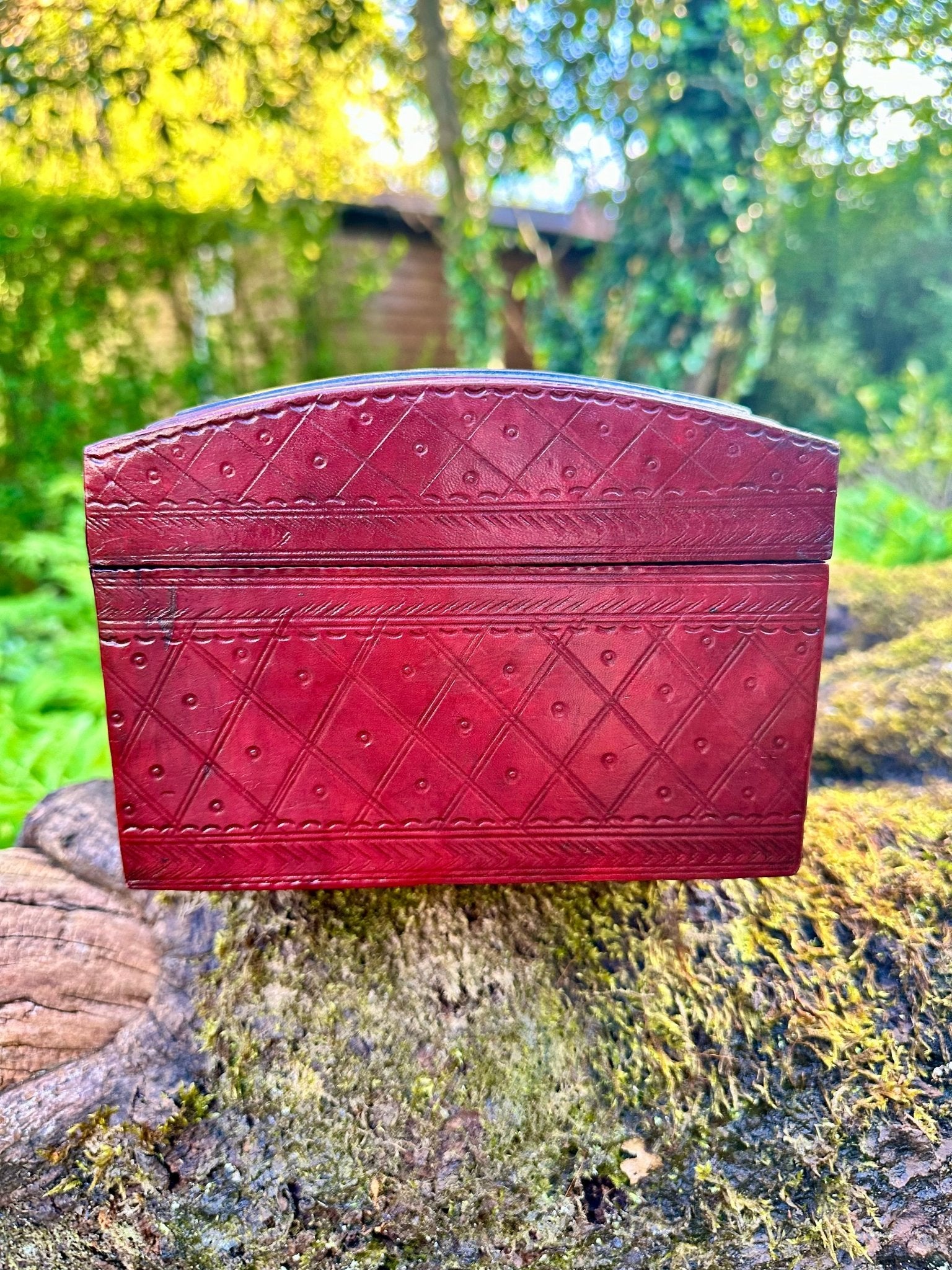 African Tuareg Style Hand - Tooled Red Leather Box - Bibianna African Art Collective