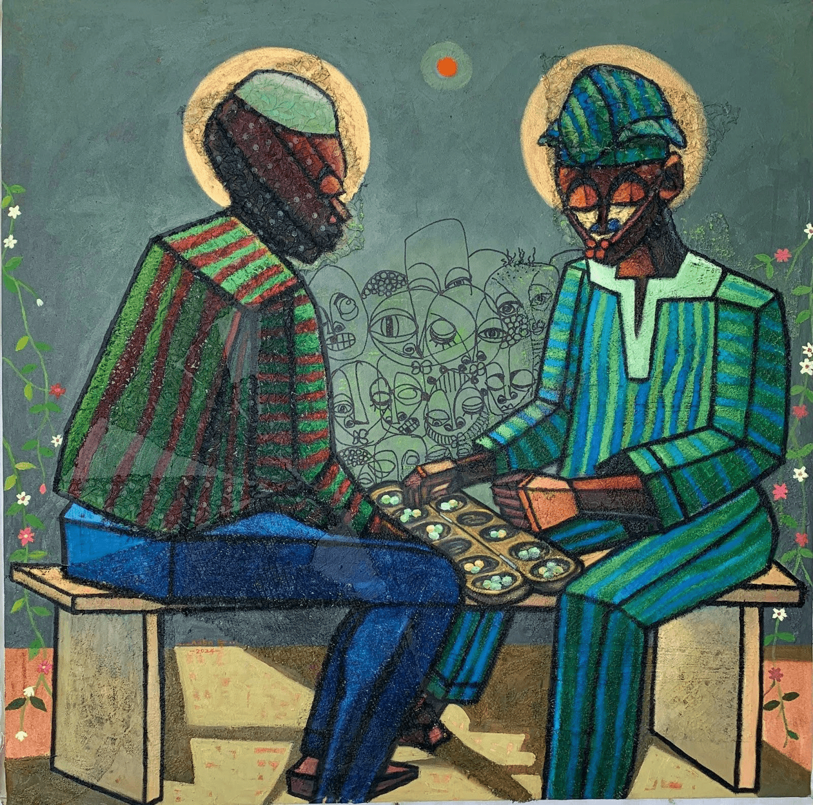 'Ayo Olopon' Original mixed media painting by Ikechuckwu God'sPower - Bibianna African Art Collective