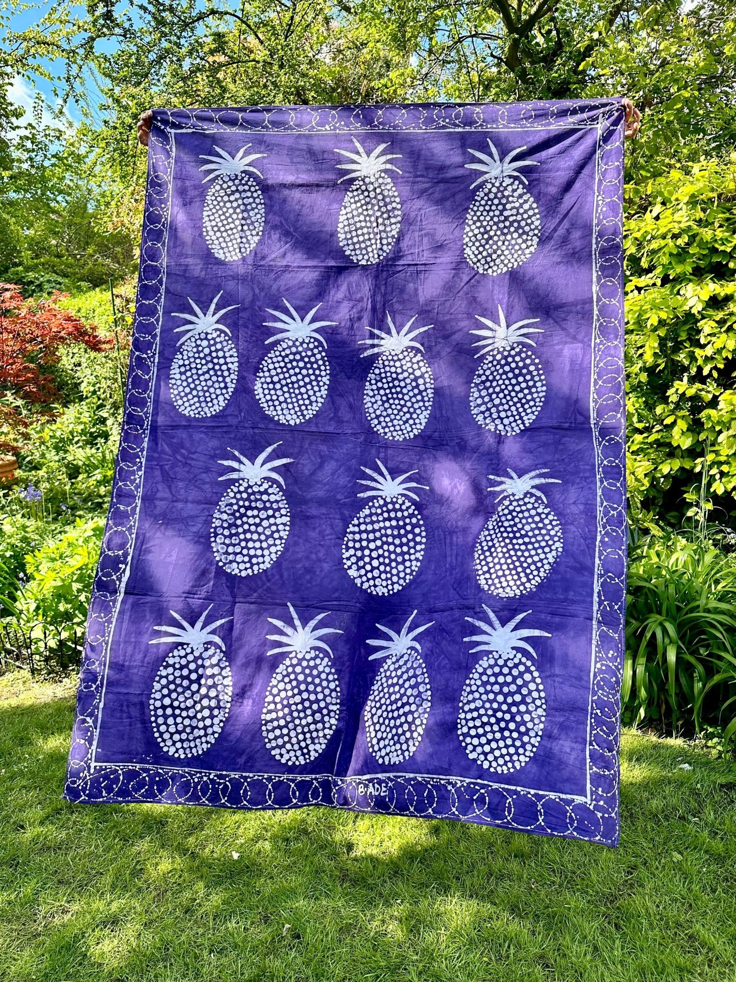 Batik table cloth/ beach or Picnic Blanket - Purple - Bibianna African Art Collective