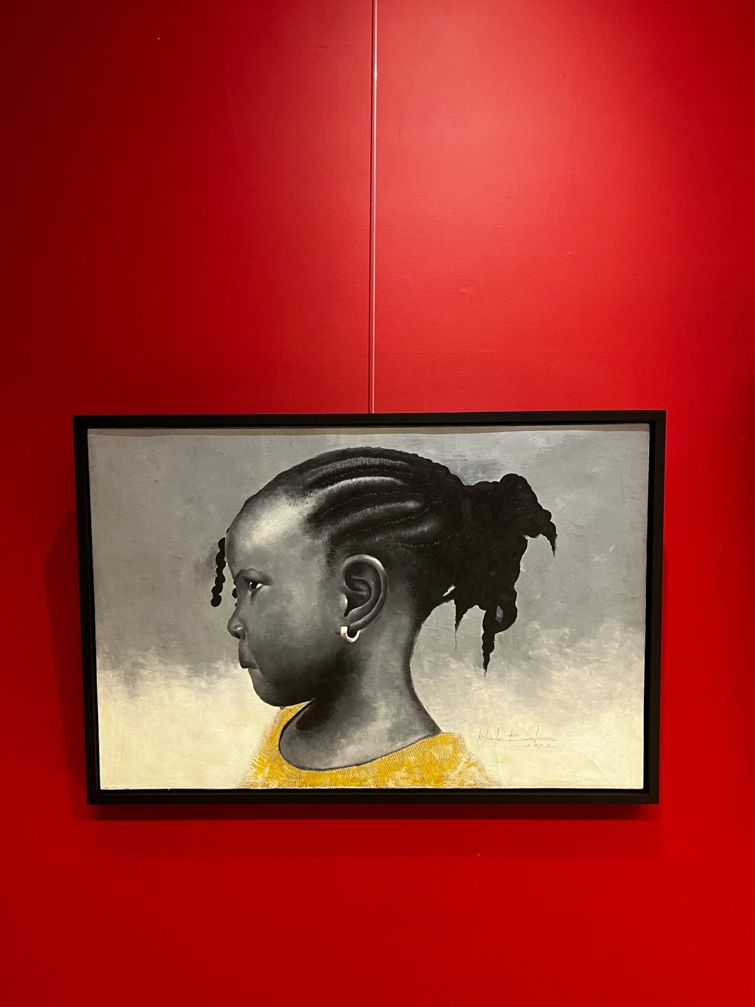 Black & White Portrait Of Young Girl With Cornrows. Mixed Media Acrylic and Newspaper - Bibianna African Art Collective