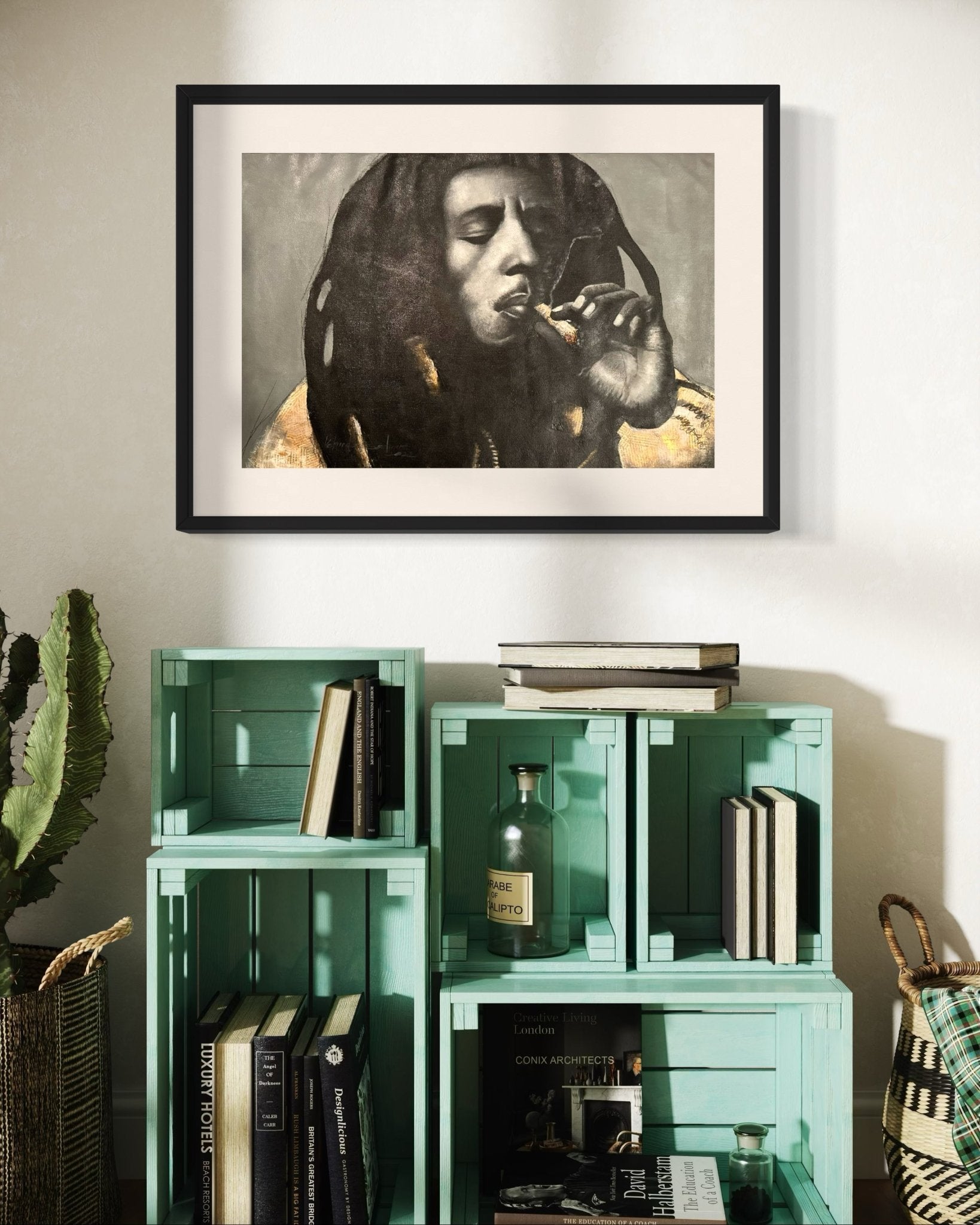Bob Marley Mixed Media Monochrome Painting - Bibianna African Art Collective