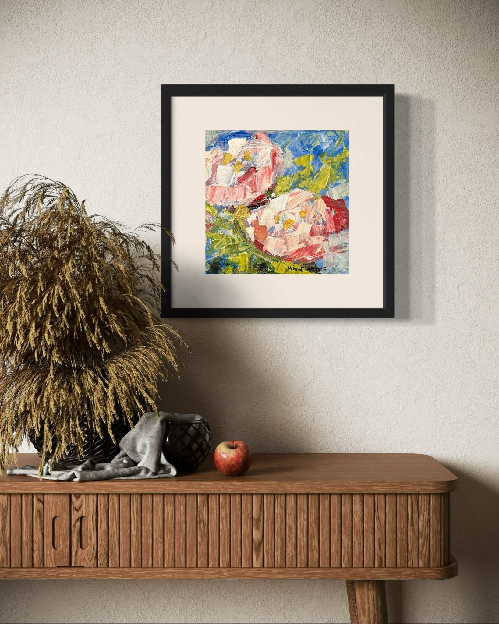 Contemporary Textured Abstract Floral Miniature Painting - Bibianna African Art Collective
