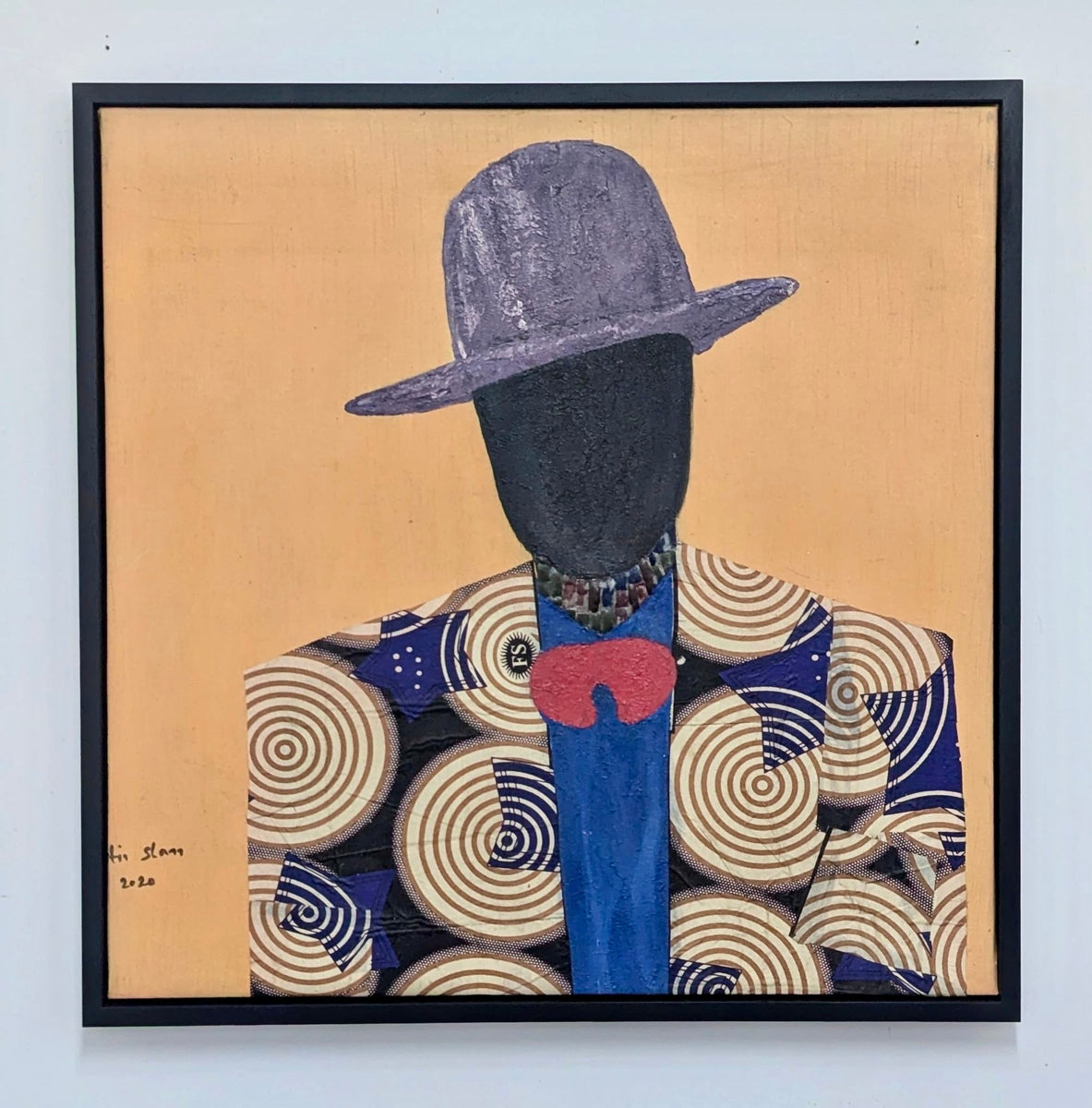 Abstract Mixed Media African Gentleman Portrait with Bold Patterns, "Guy Man"