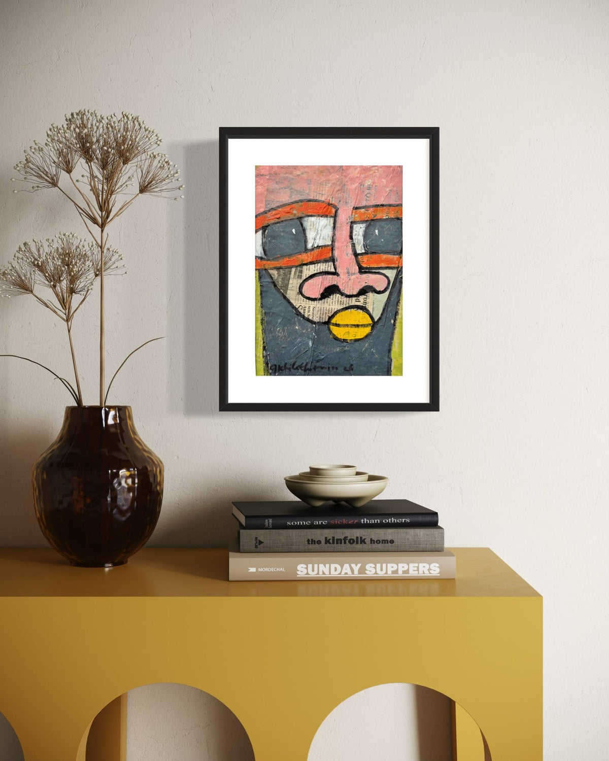 "Faces on Newsprint" in Coral & Ochre by Akhile Ehiforia - Bibianna African Art Collective