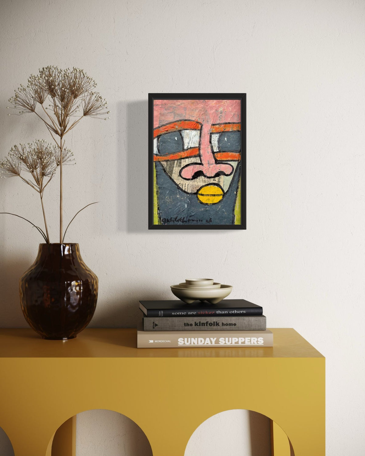 "Faces on Newsprint" in Coral & Ochre by Akhile Ehiforia - Bibianna African Art Collective
