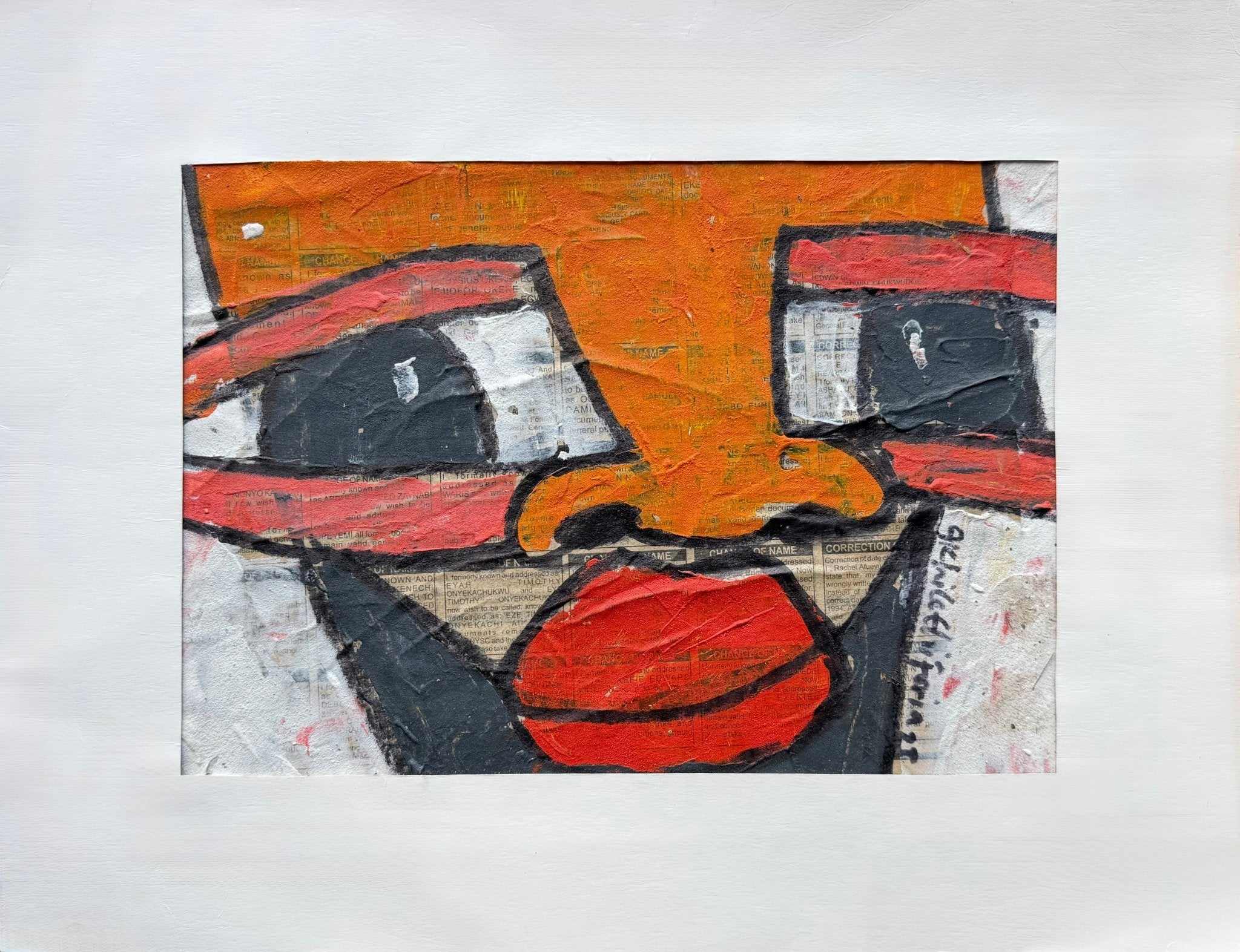 "Faces on Newsprint" in Orange & Red by Akhile Ehiforia - Bibianna African Art Collective