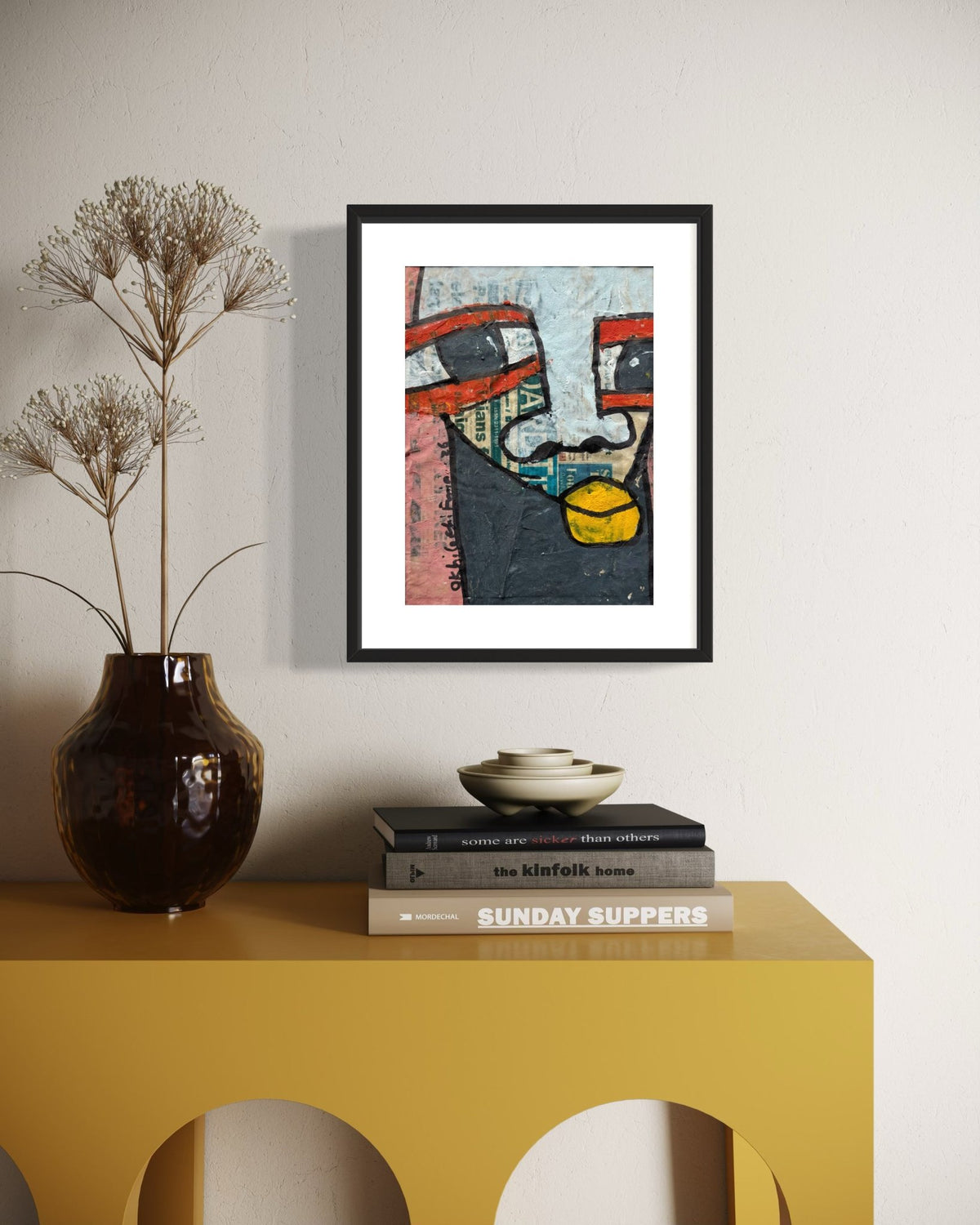 "Faces on Newsprint" in Rose & Scarlet by Akhile Ehiforia - Bibianna African Art Collective